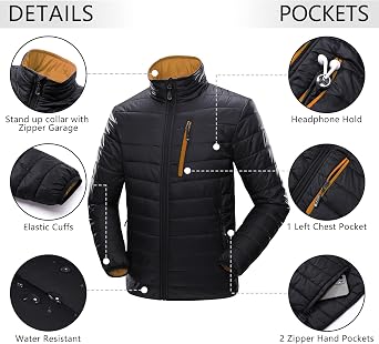 33,000ft Men's Puffer Jacket Packable Water resistant Quilted Jacket
