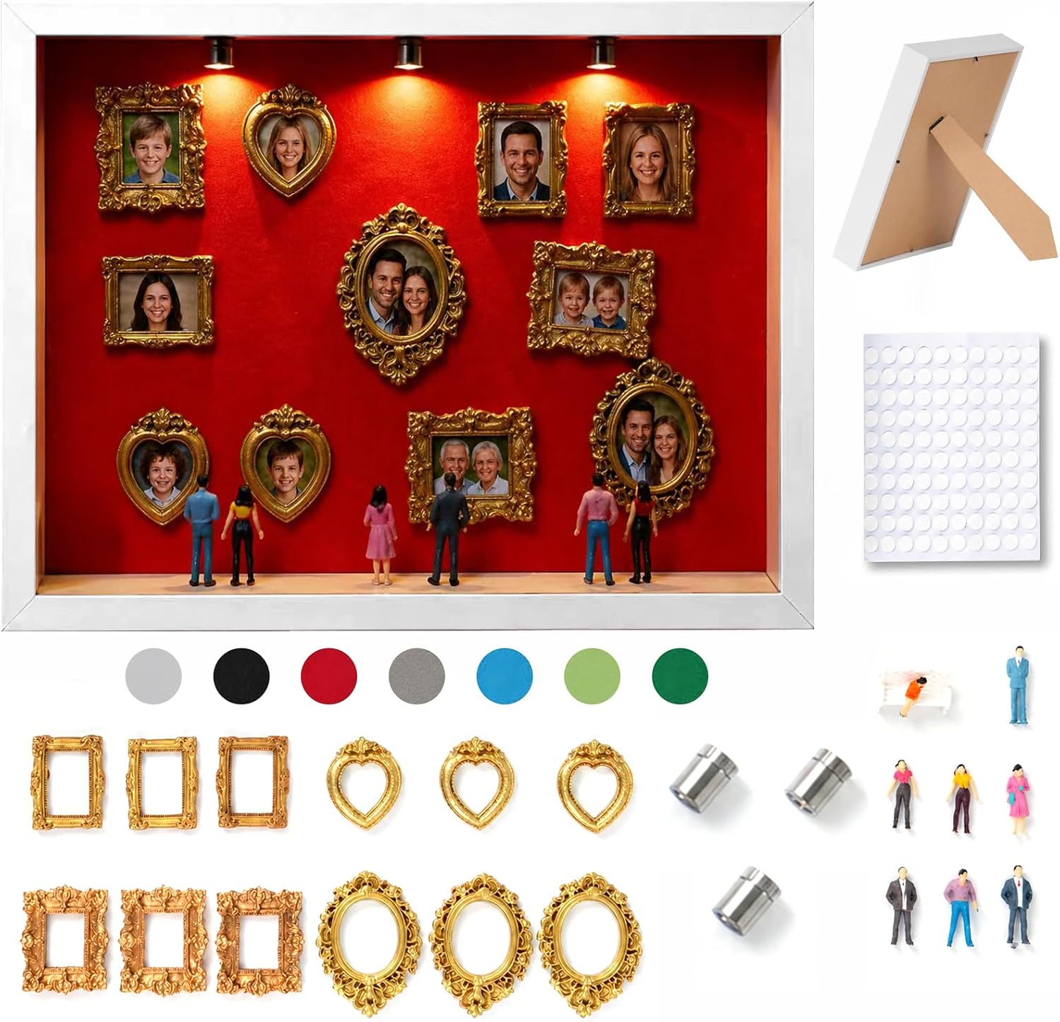 Mini Museum Frame Silhouette Box Kit ，Wedding Shadow Memory Box with Gold Frames & Figurines & Background Paper，Perfect for Anniversaries, Mother's Day, Birthdays, Valentine's Day , Home Decor