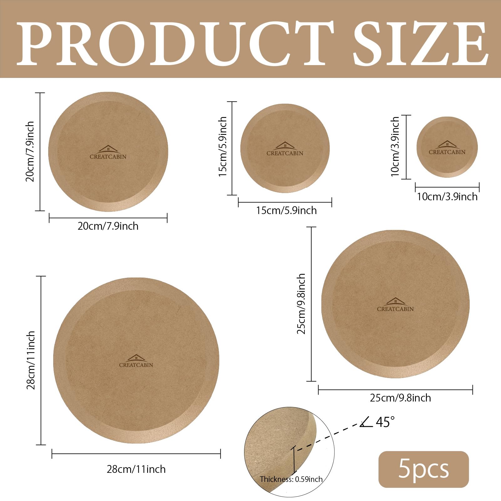 CREATCABIN 5 Stück Runde Töpferformen Keramikplatten Formformen 5 Größen Holz Töpferformen Ton Töpferformwerkzeuge MDF Keramik Schalen Teller Slump Form Für Handbauplatten DIY Bastelbedarf