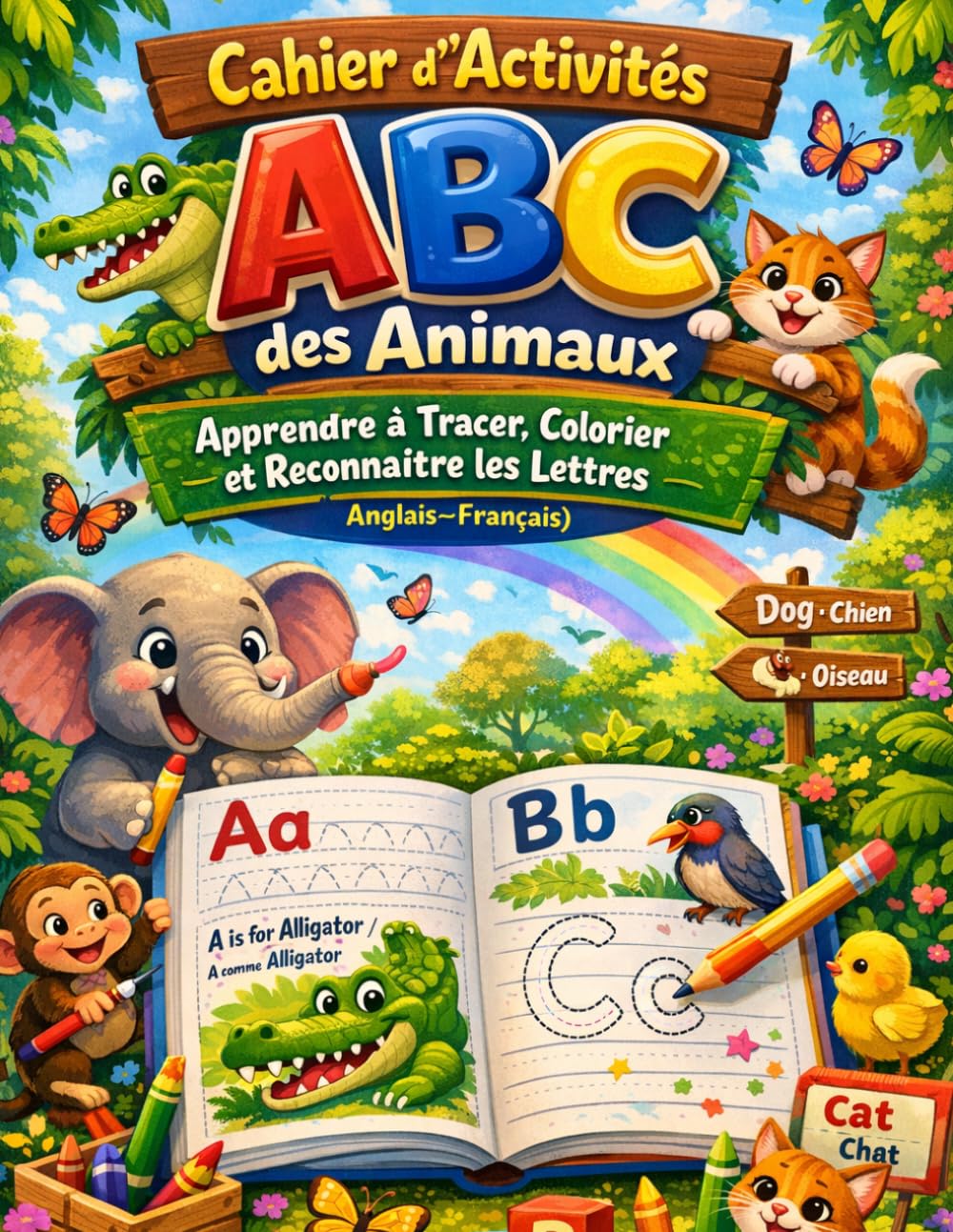 Cahier d’Activités ABC des Animaux : Coloriage et Traçage pour Enfants 3–6 ans (Anglais–Français): Apprendre les lettres en s’amusant avec des animaux ... | Cahier éducatif bilingue pour maternelle