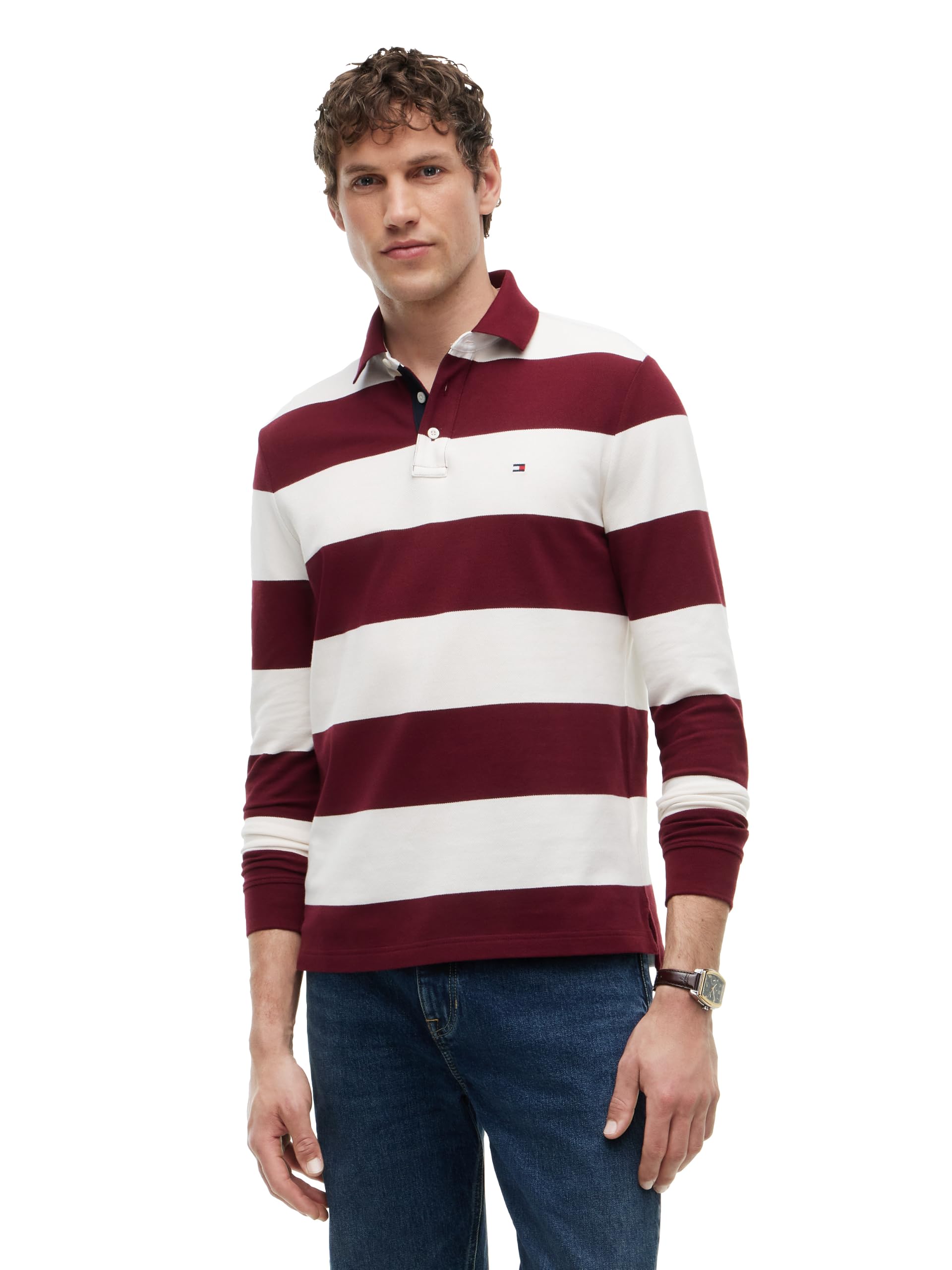Men's Casual Cotton Rugby Polo Shirt with Stretch