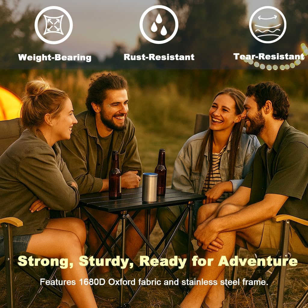 AREFFA Luxury Heavy Duty Camping Chair with Bamboo Armrests, Reinforced Aluminum Frame, Holds Up to 670 lbs-Lightweight & Portable for Patio, Backyard, and Outdoor Adventures