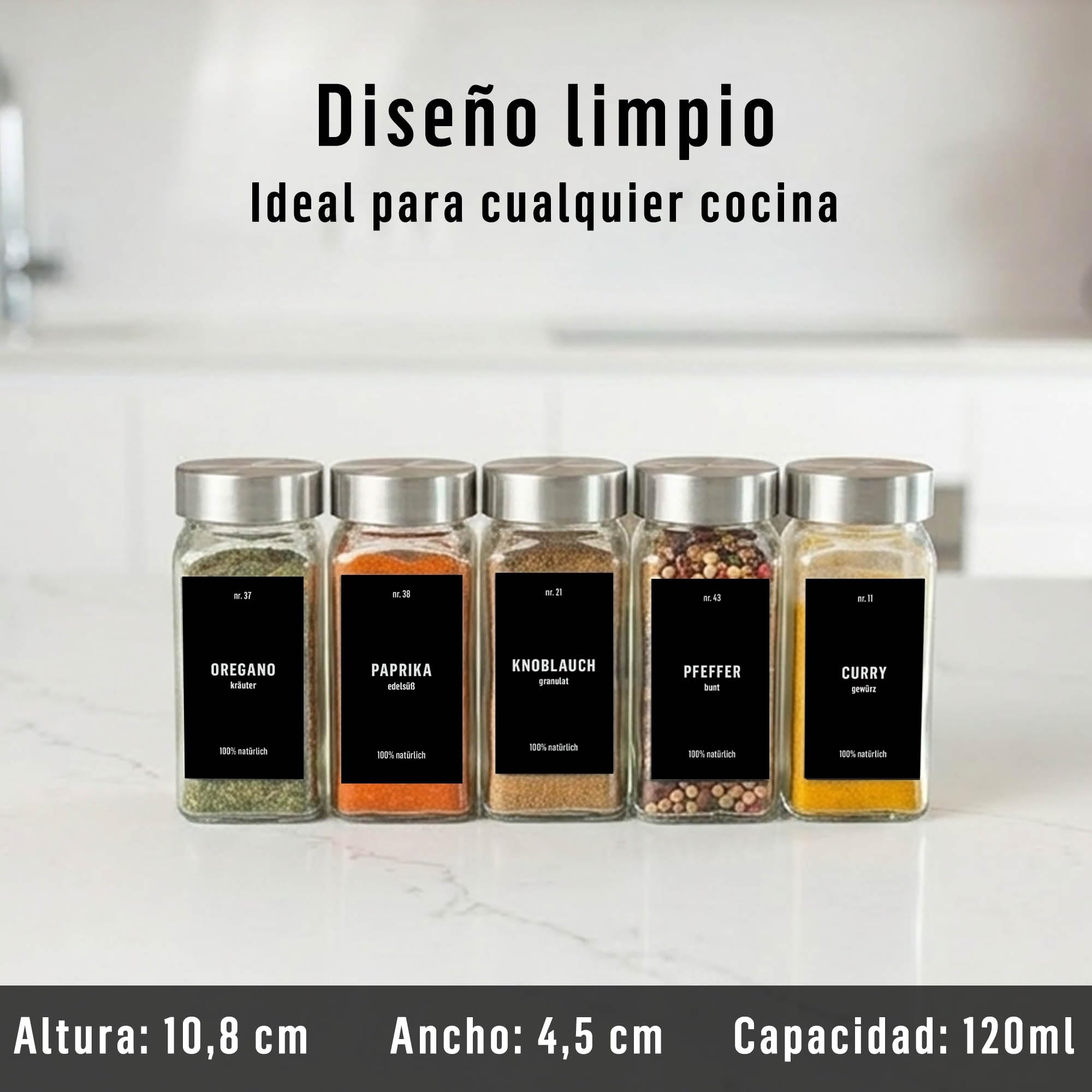 Deco Haus Juego 24 Tarros Especias con Tapa Rosca Vidrio Transparente 120ml 10.5x4.3cm