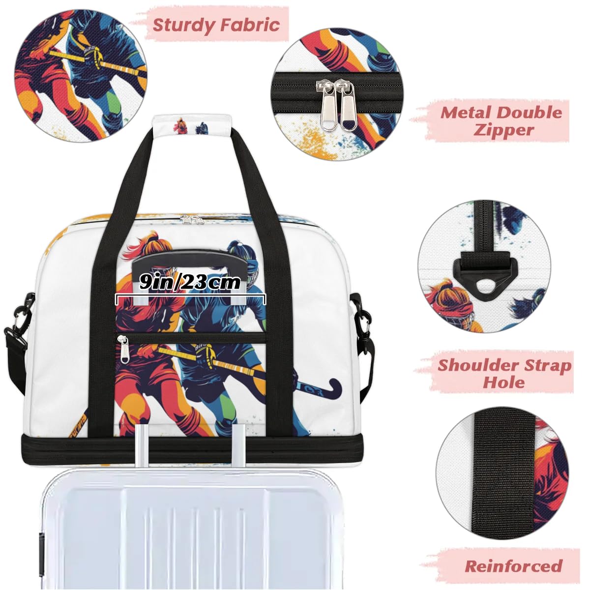 Sac de voyage pour joueurs de hockey pour femmes et hommes, sac de week-end, sac fourre-tout pliable et séparé, 47 l pour sport, gym, yoga, couleur, 47 L, Organiseur de sac