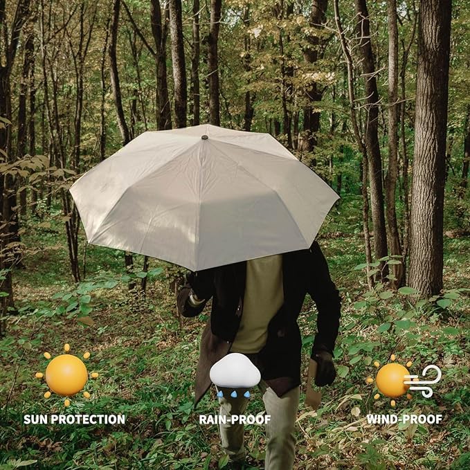 PRANIJ One-Click Auto Open/Close 3-Fold Travel Umbrella For Women, Men, & Kids, Sun & UV Protection Compact Lightweight Windproof Umbrella for Rain (Light Grey) 2