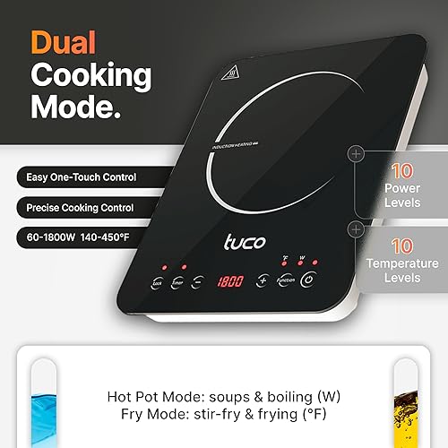 Miniatura 3 de TUCO Portable Induction Cooktop Burner Hot Plate Electric Stove with Shatter-Proof Ceramic Glass, LCD Sensor Touch, ETL Certified, 20 Cooking Modes,