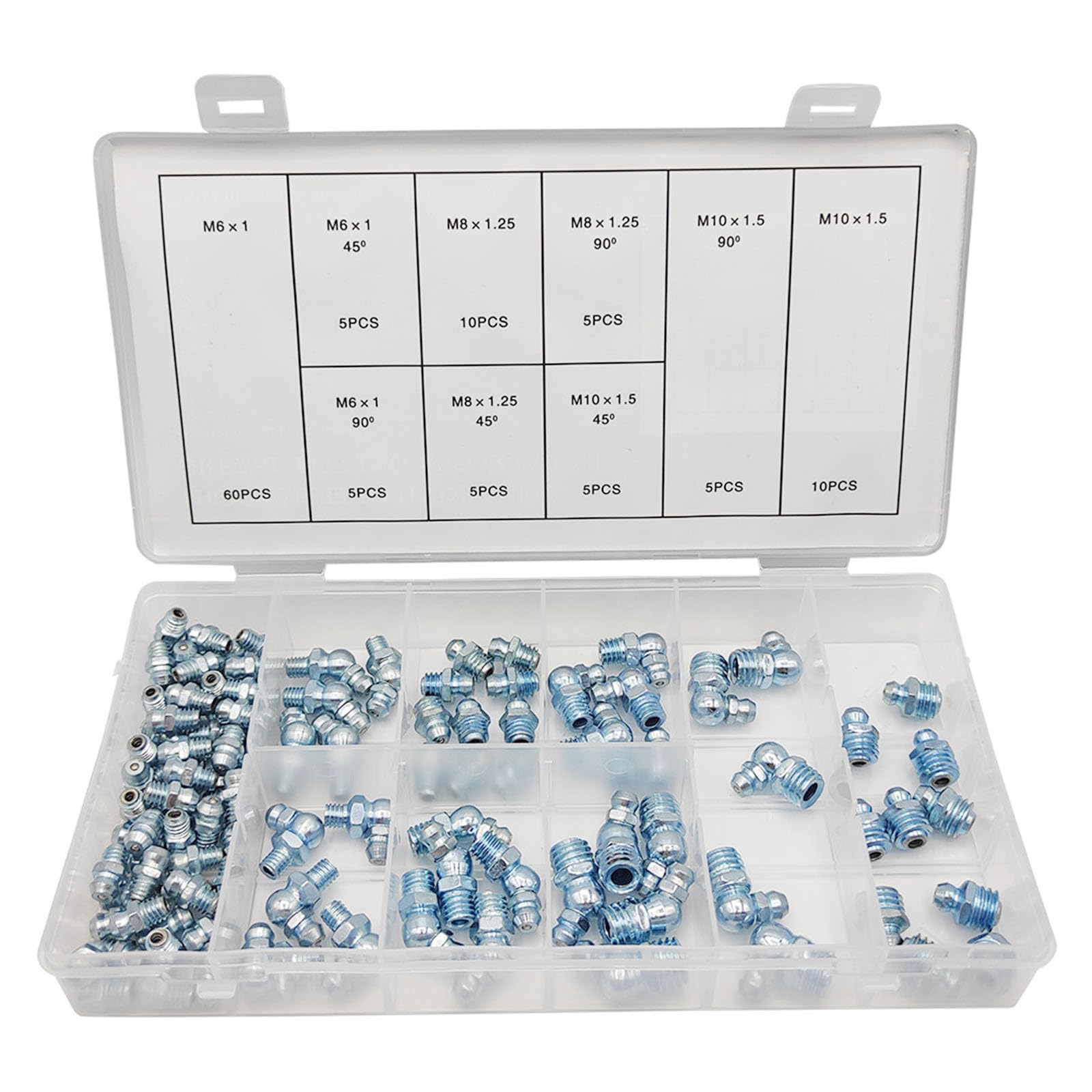 Hdoytxxm 110Pcs Metric Grease Fittings Kits Hydraulic Zerk Assortment 45 90 Degree Straight Angled Metric