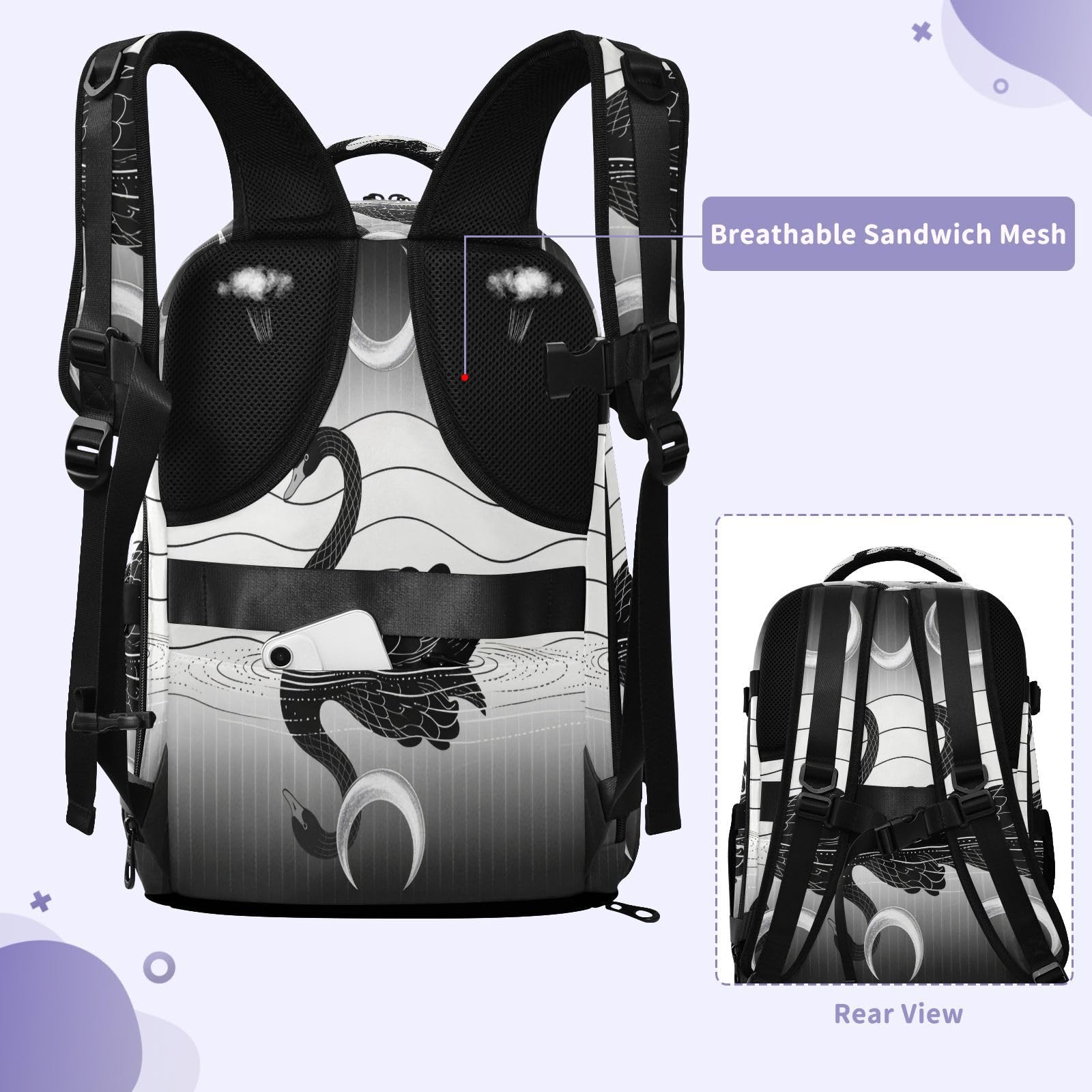 Plecak podróżny niezbędnik podróżny do samolotów 20 l | Stylowa torba nauczyciela czarny łabędź srebrna torba na laptopa 16 cali dla kobiet praca mochilas para la escuela 20L