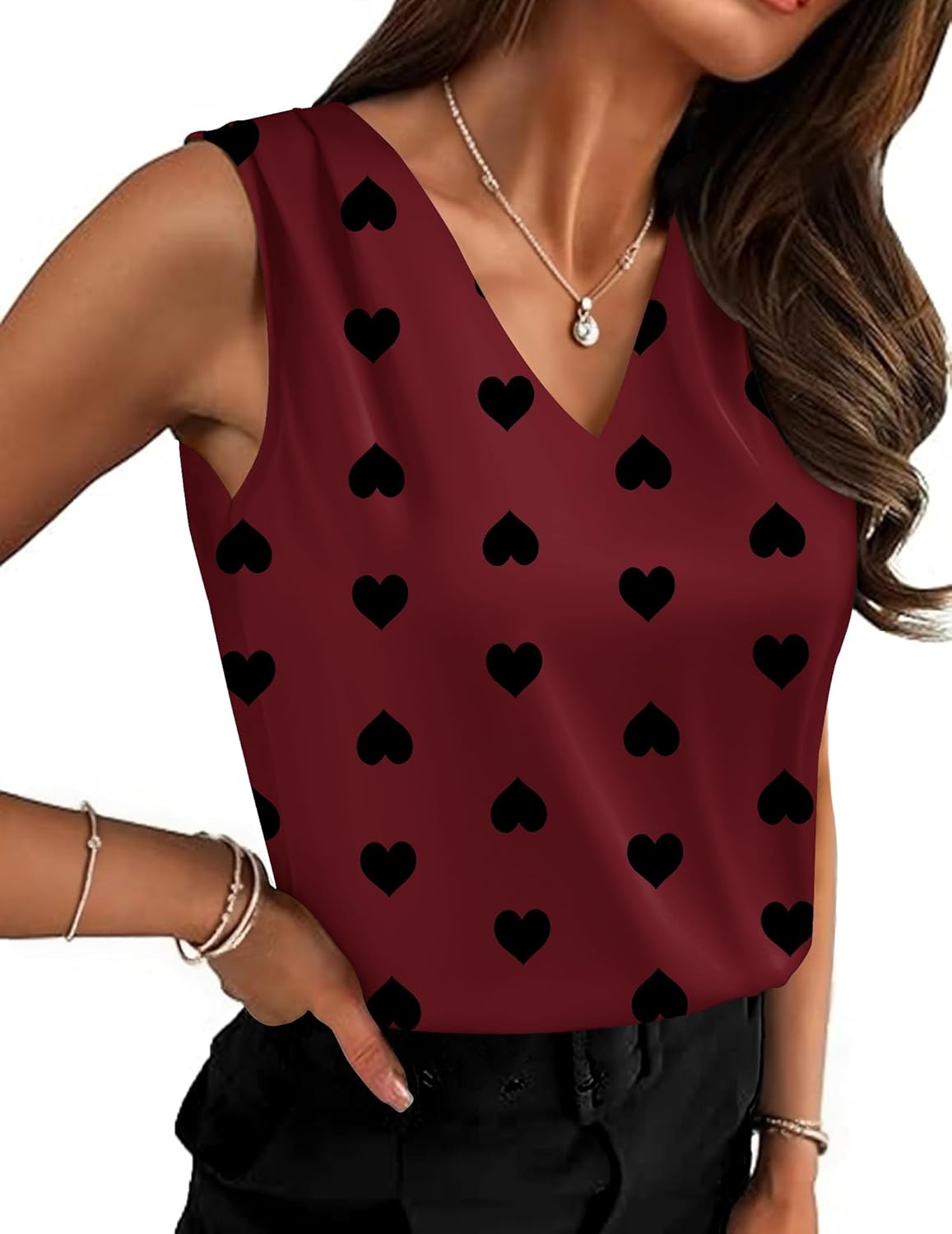 Zeagoo Women's Silk Satin Camisole Tank Tops V Neck Pleated Dressy Casual Sleeveless Blouses Summer Business Work Shirts