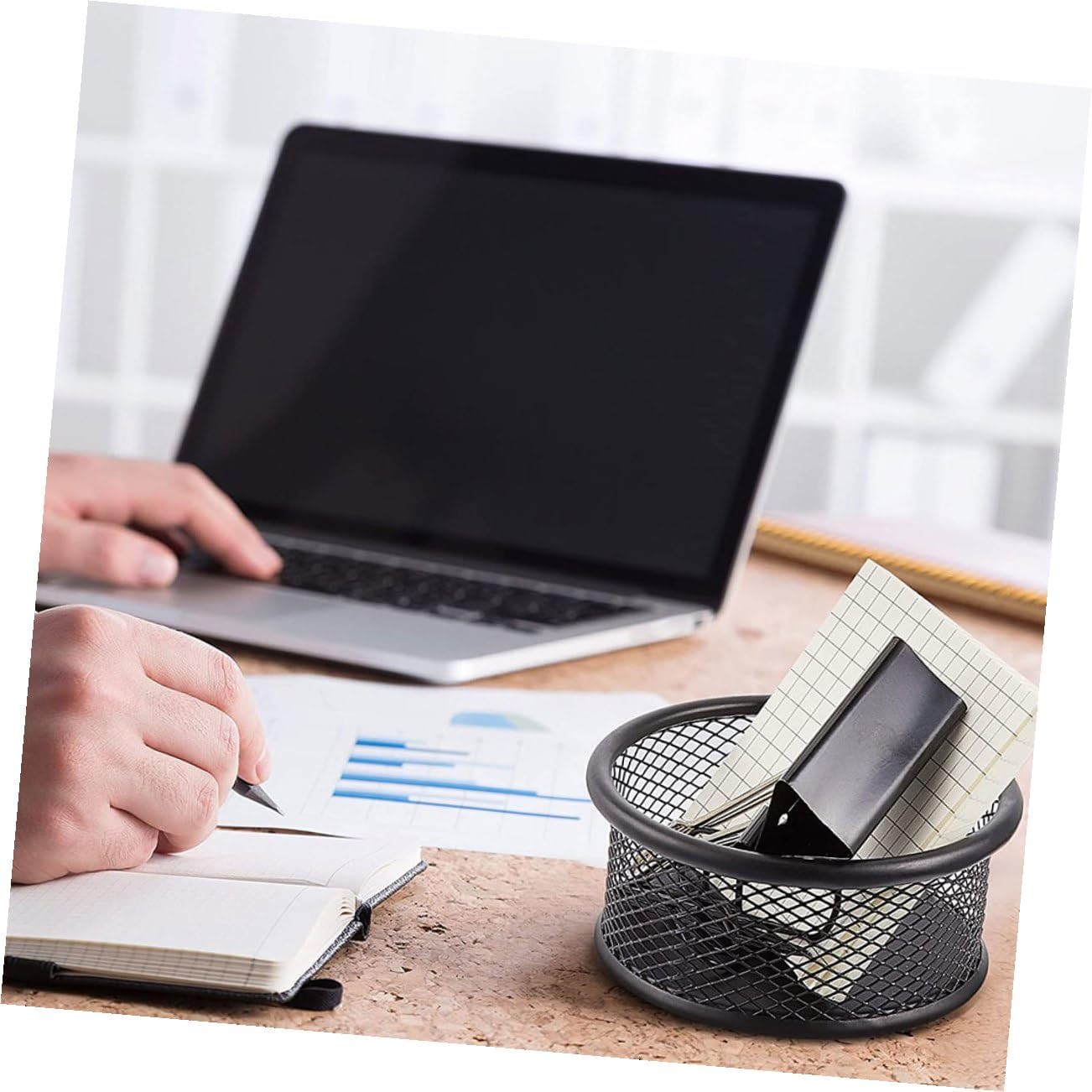 4PCS Mesh Binder Clip Cup Organizer for Desk Wear Resistant Paperclip Container with Stable Base Practical Office Supplies Storage for School and Work
