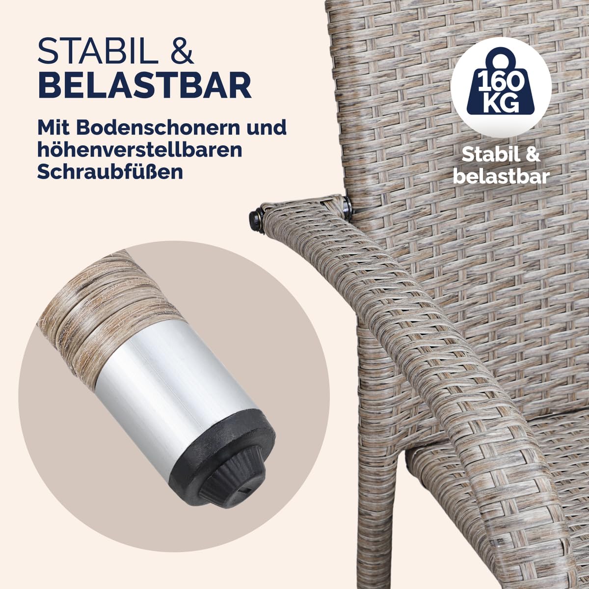 Casaria® Gartenstühle 4er Set Stapelbar Wetterfest Polyrattan Outdoor 160kg Garten Terrasse Balkon Stuhl mit Armlehne Gartensessel Stapelstühle Creme