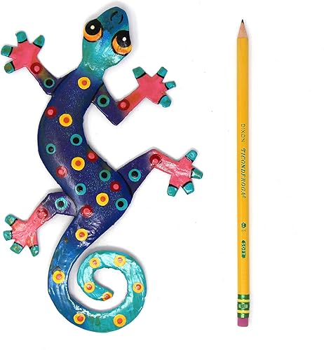 Miniatura 7 de Global Crafts Arte de pared de metal haitiano reciclado Gecko pintado de 8 pulgadas (azul verde, tigre oceánico)