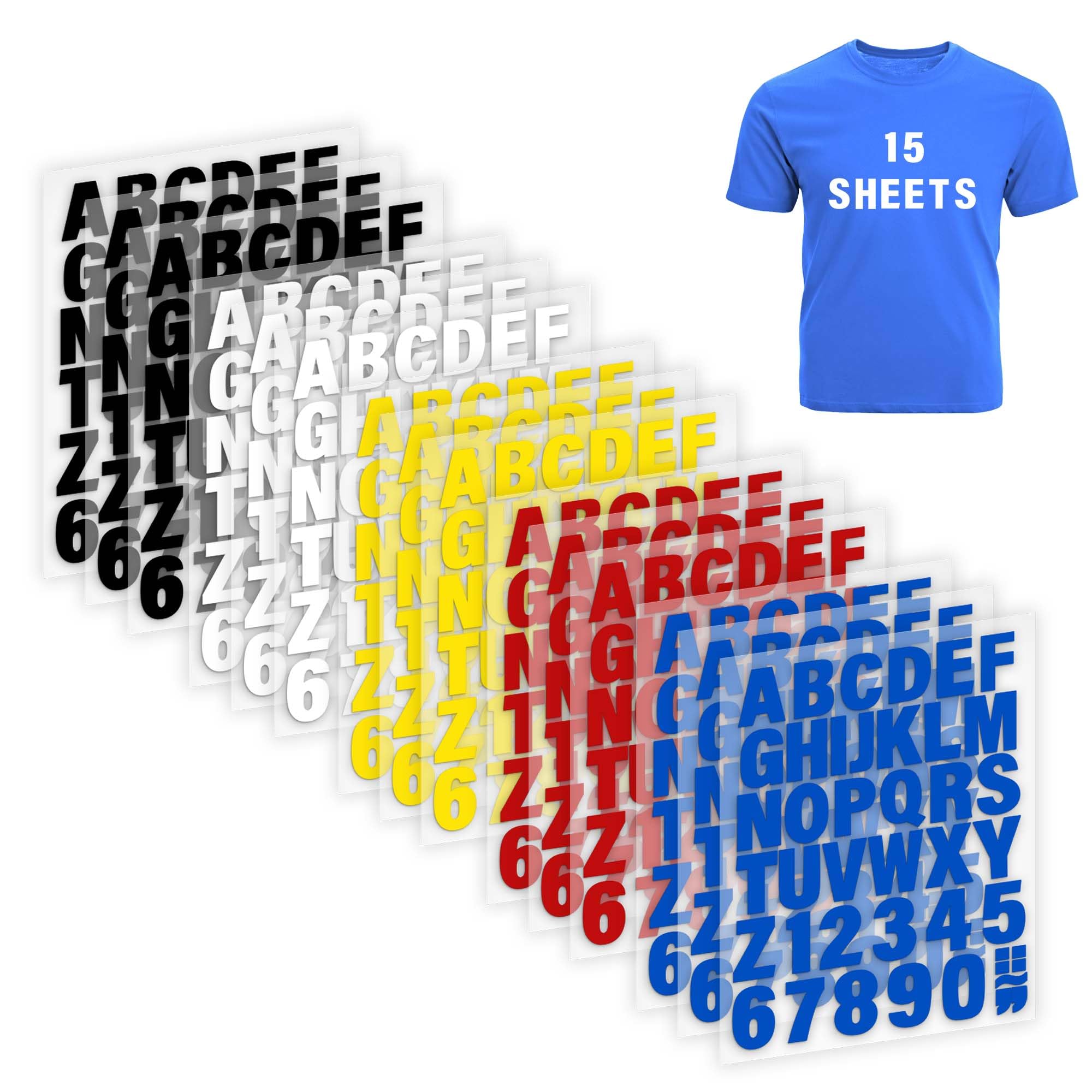 2 Inch Iron on Letters and Numbers for Clothing, 15 Sheets 645 Pieces Vinyl Heat Transfers Letters with A-Z and 0-9 Iron on Letters for Fabric Numbers