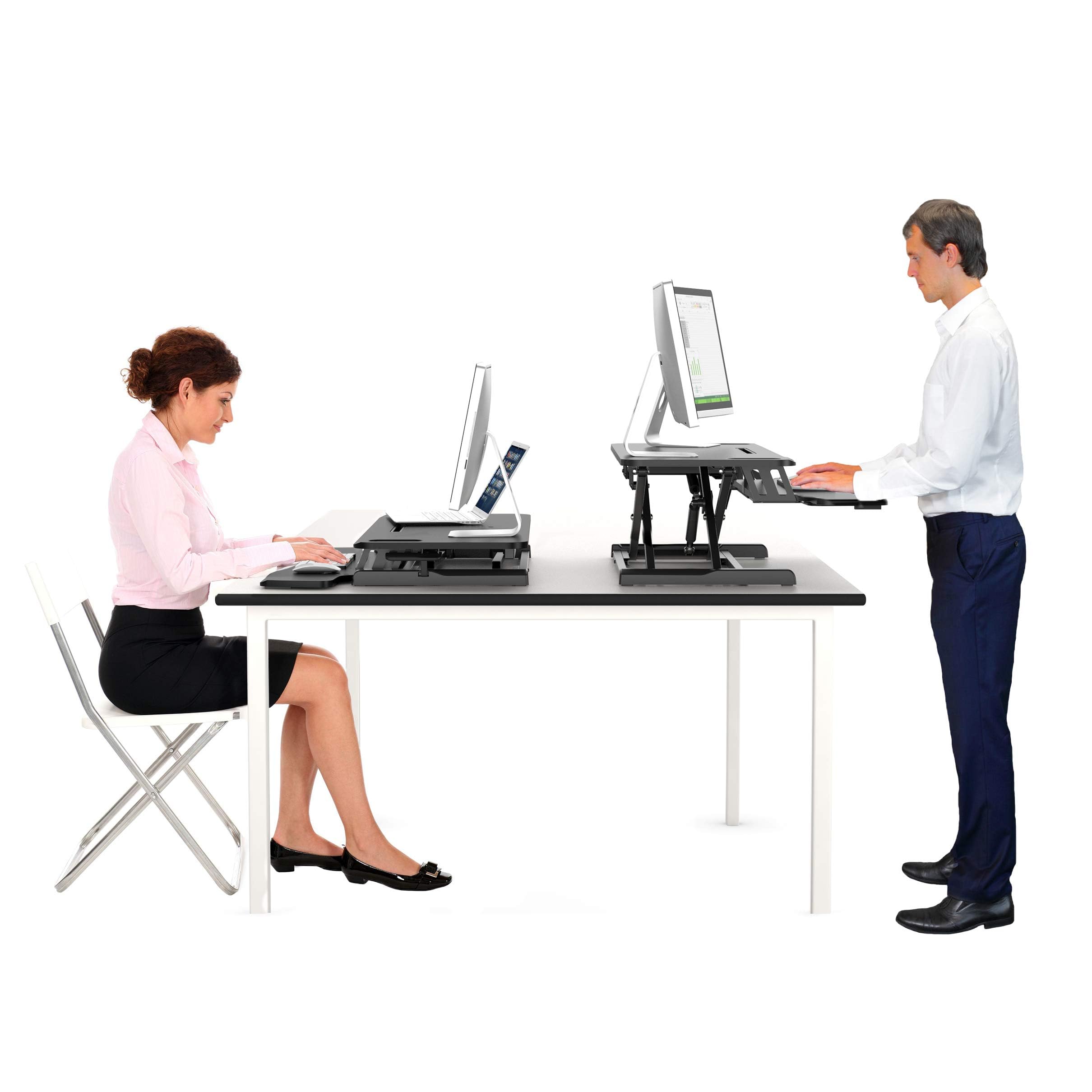 bonVIVO Bureau debout réglable en hauteur 95 x 40 cm – Rehausseur de position assise transforme n'importe quelle station de travail en bureau debout – Charge maximale : 15 kg – Noir