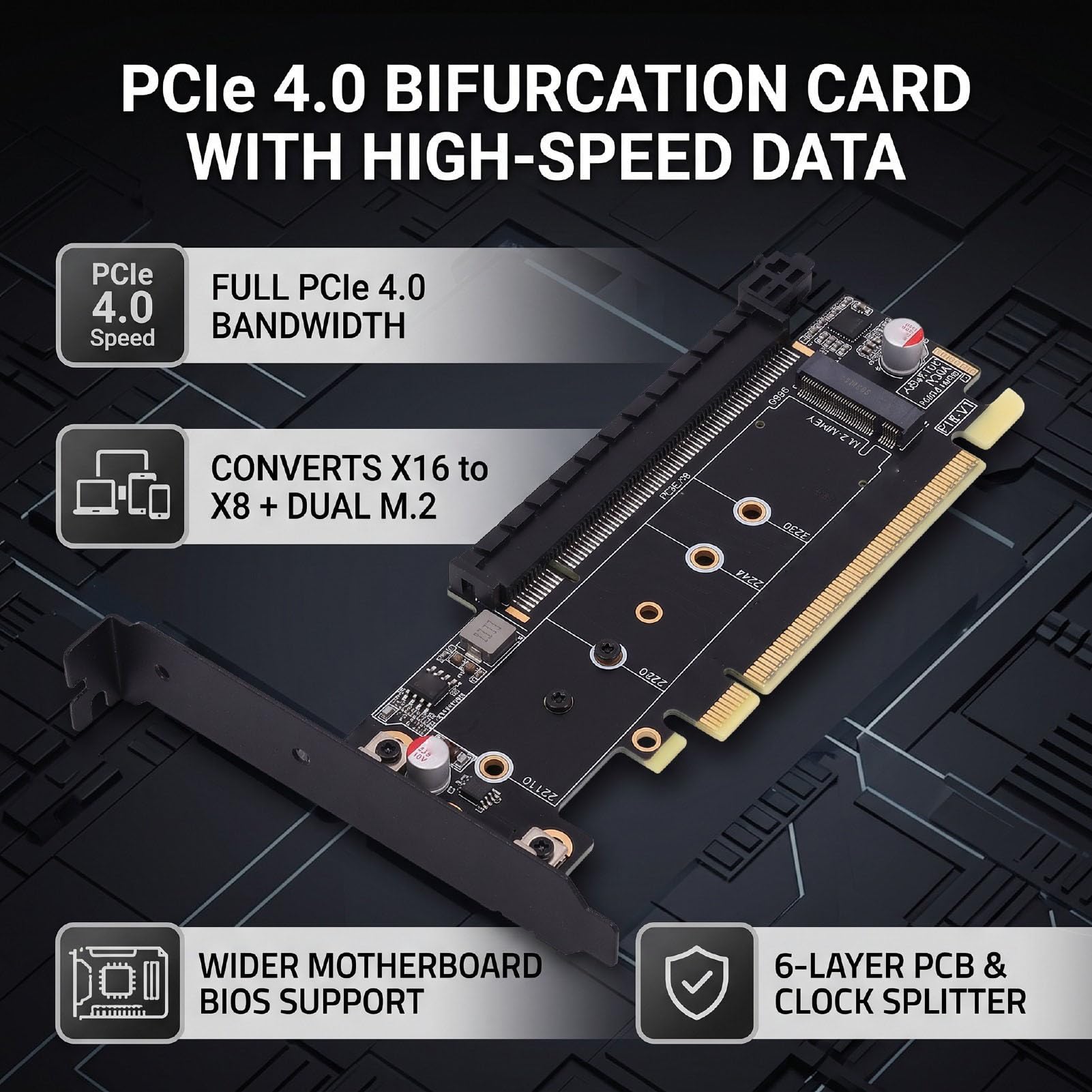 Walmeck Scheda Biforcazione PCIE 4.0, da X16 a X8 e Doppi Slot NVMe M.2