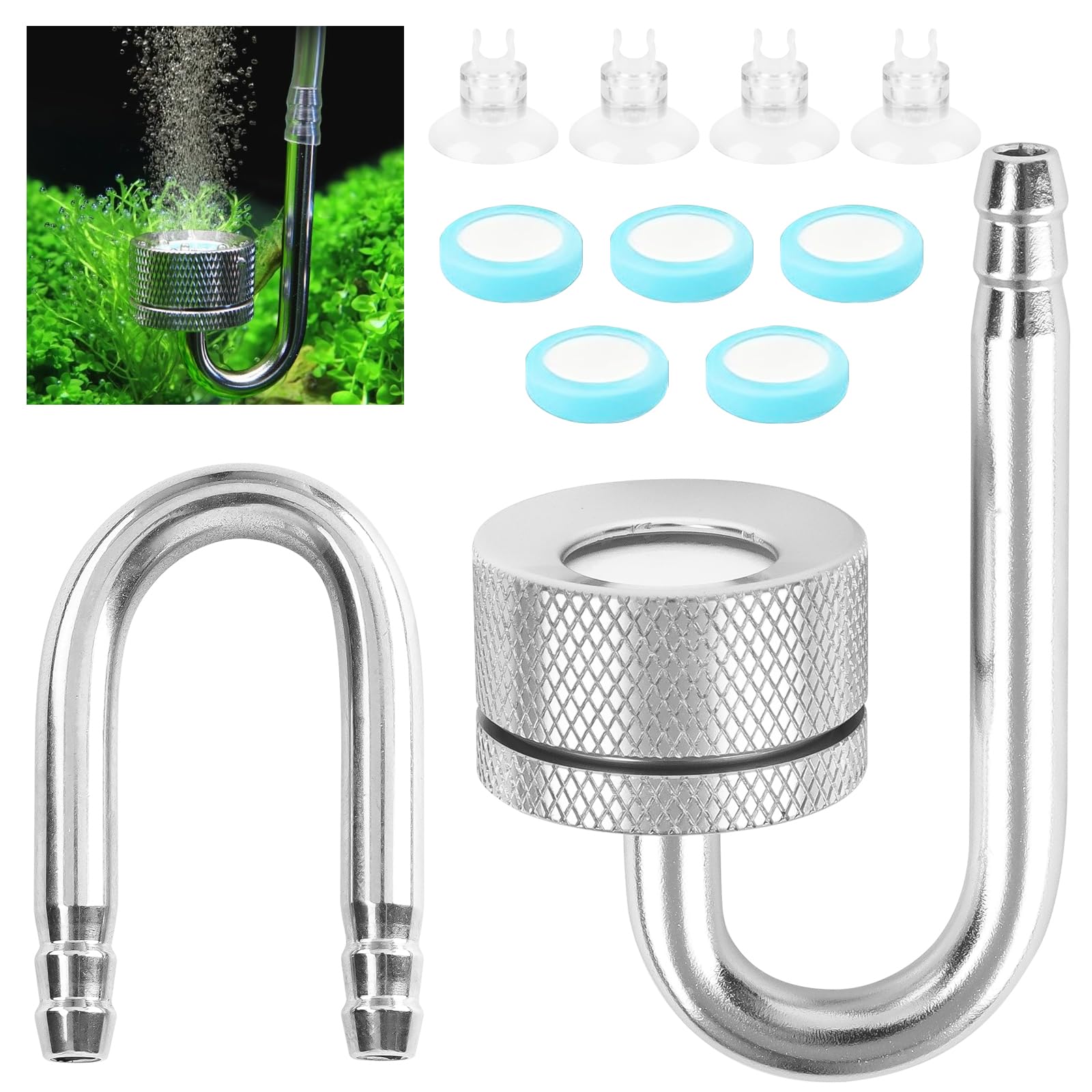 Diffuseur de CO2 pour aquarium, vaporisateur pour aquarium, diffuseur d'oxygène et de dioxyde de carbone avec ventouses et U-Pipe, diffuseur d'oxygène pour aquarium, diffuseur de CO2 pour aquarium