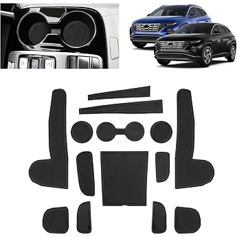 Car Non-Slip Mats for Hyundai Tucson NX4 2021-2024 Faithful Rubber Mat for Centre Console Cup Holder & Door Recesses Suitable for Hyundai Tucson Hybrid PHEV Black