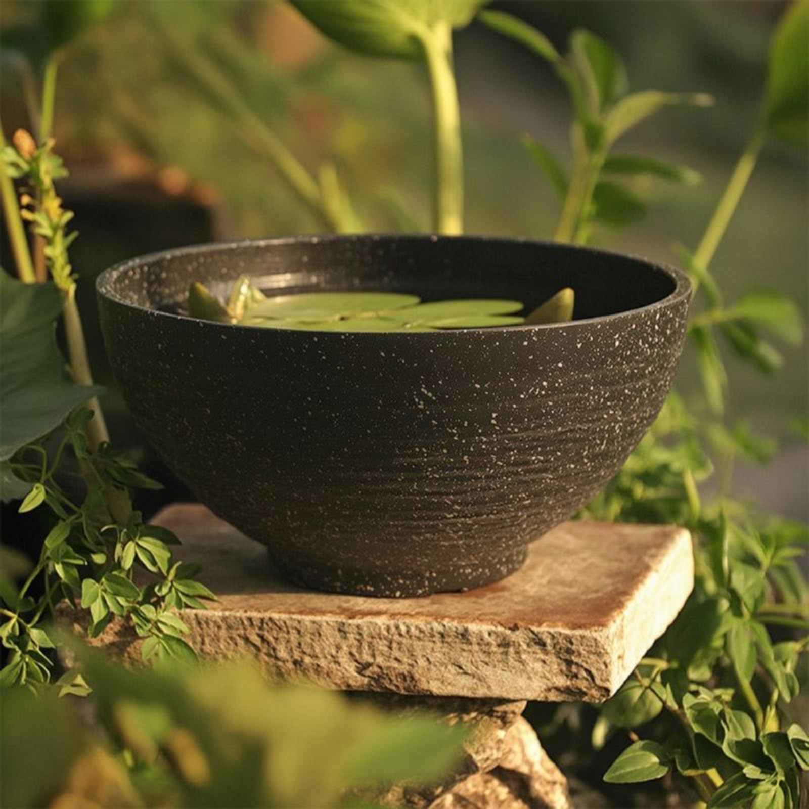 kowaku Resin Planter Vaso Ciotola Acqua Bacino Piante Acquatiche Contenitore Decorativo in Resina Rinforzata Forma Bassa Senza Scarico Adatto per Pesci, Dark Gray, 40CM Spotted