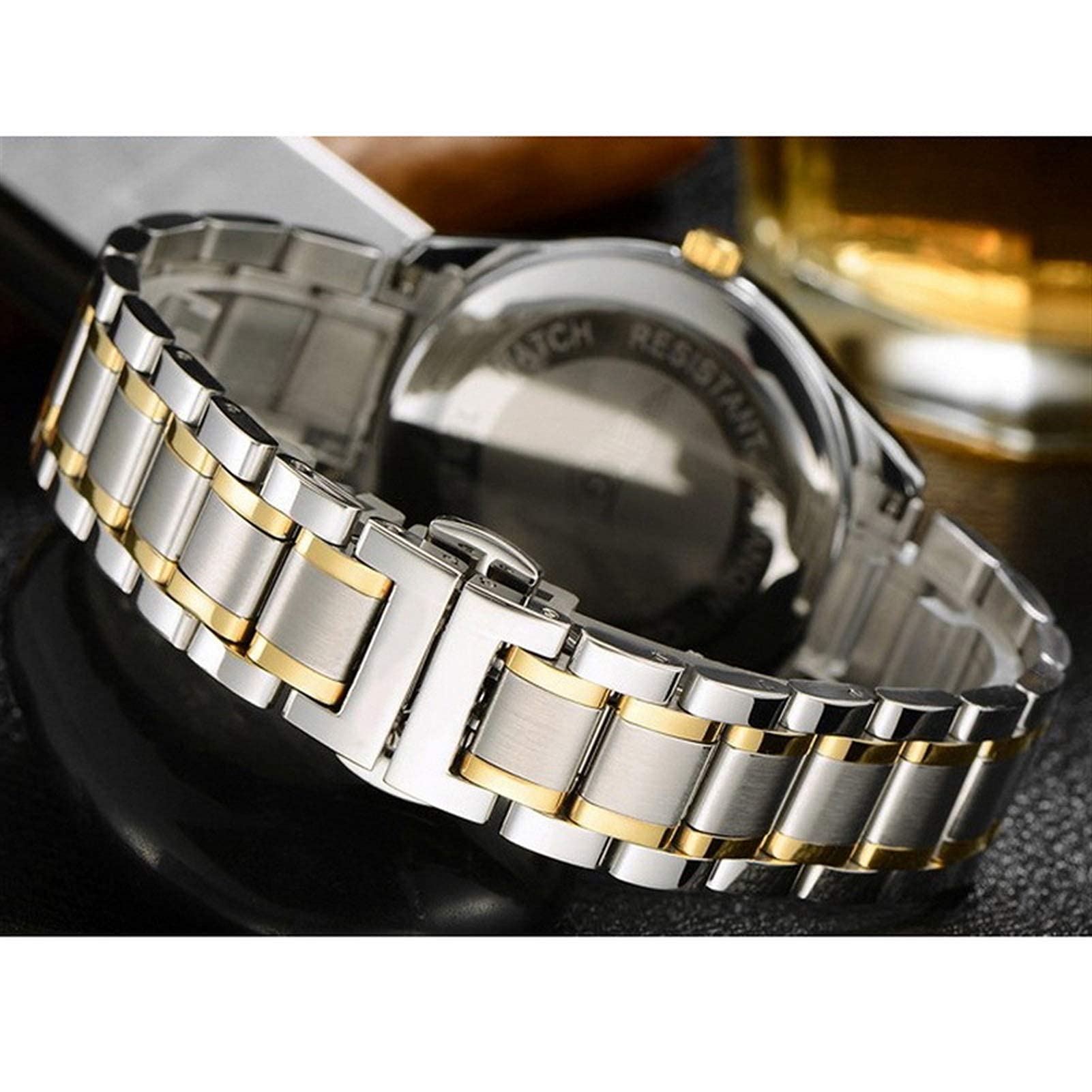 QHQQXN Correa de Reloj, Correa de Acero Inoxidable 18mm 22mm 24mm Correa Pulsera Hebilla de Mariposa Oro Rosa Plata
