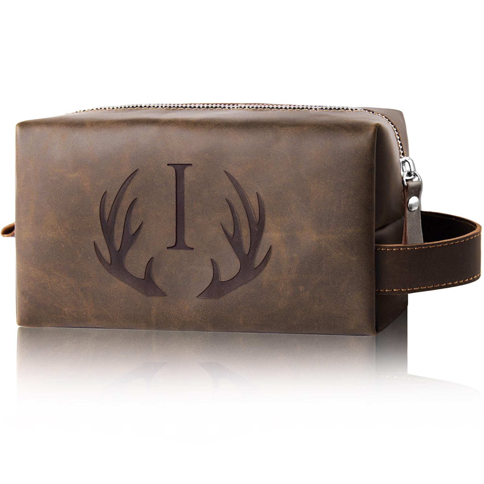 Aganmi Personalized Travel Toiletry Bag for Men Initial Letter PU Leather Waterproof Shaving Bag for Toiletries Accessories Travel Essentials Storage