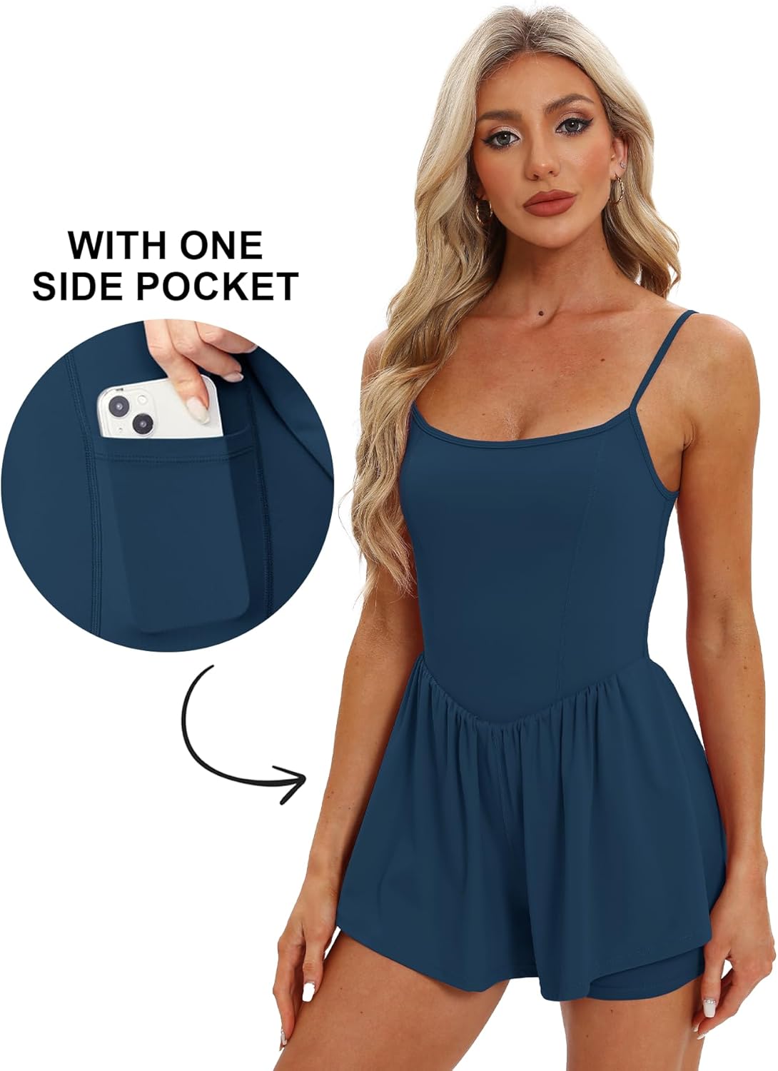 Beaully Women's Summer Sleeveless Athletic Rompers Spaghetti Strap Double Lined Shorts Jumpsuit One Piece Outfits