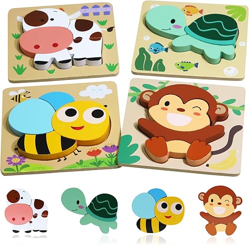 Rompecabezas de madera para niños pequeños, juguetes Montessori para niños de 1, 2 y 3 años, aprendizaje Montessori para niños pequeños de 1 a 3