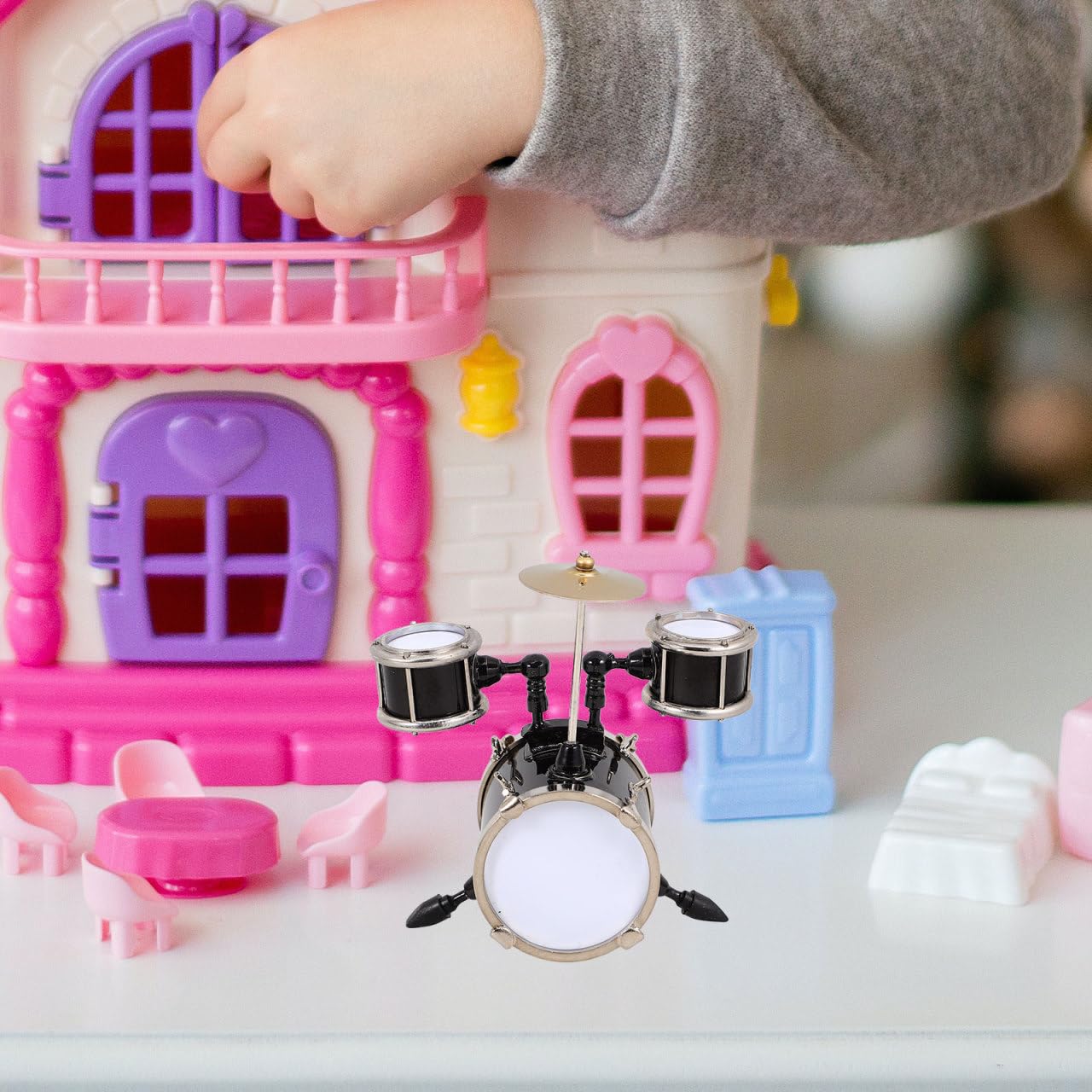 SOLUSTRE Miniatur Schlagzeug Für Musikinstrument Dekoration Für Und Szenen Detailgetreue Nachbildung Puppenhaus Zubehör