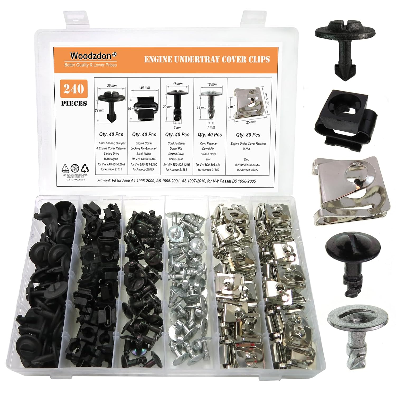 240pcs Engine Undertray Cover Clips Bottom Metal Screw Bolt Kit for VW for Audi