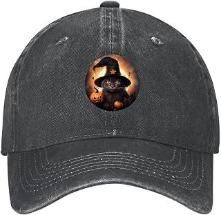 Halloween Black Cat with Witch Hat and Pumpkins Baseball Cap Unisex Adjustable Gift Hats for Men Women