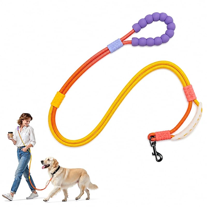 Guia para Cães Mãos Livres 3 em 1 de Nylon com Alça Acolchoada EffiBrill, Amarelo-laranja, 1,68 m