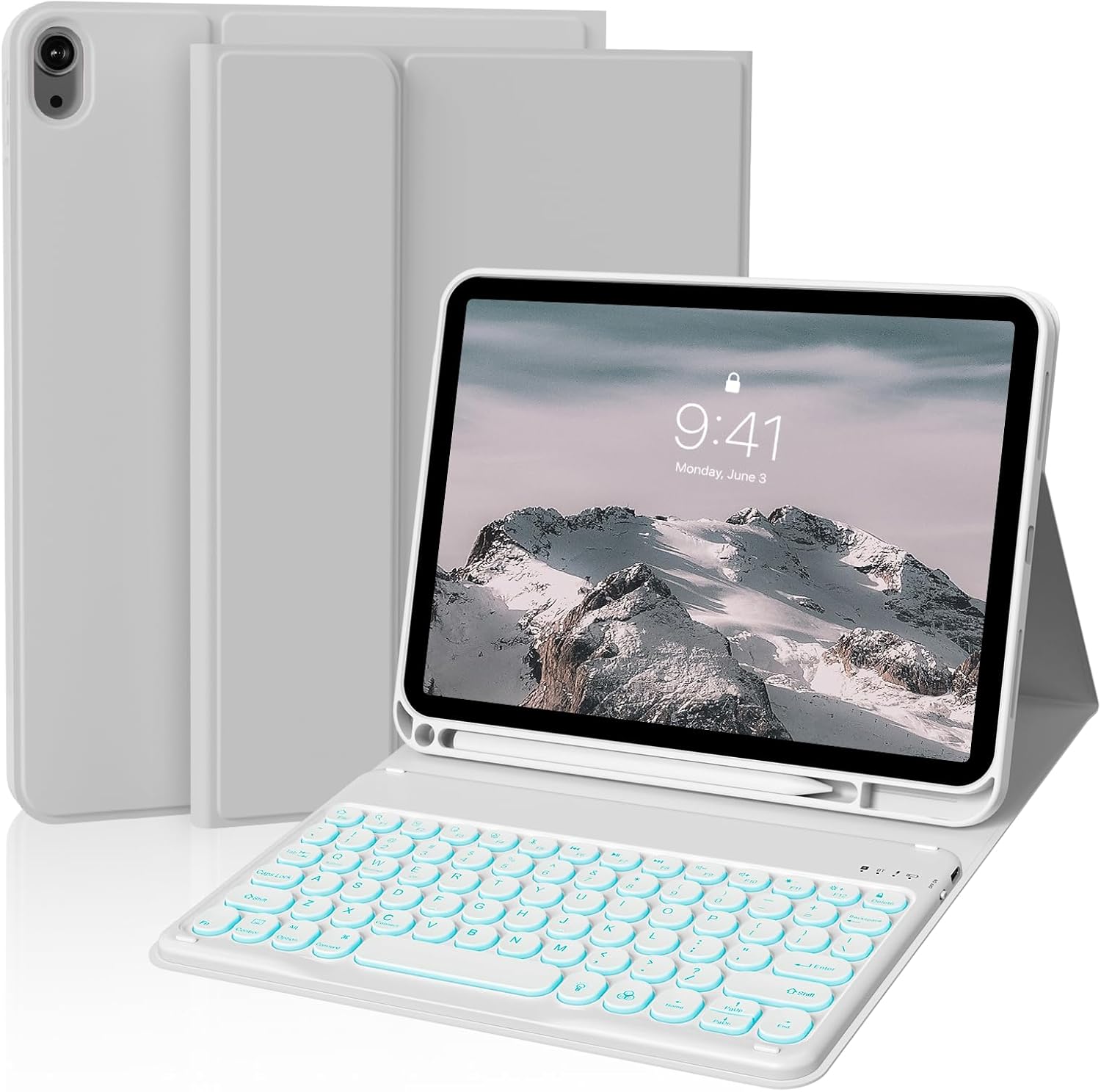 JKSML for iPad 11/10th Generation Case with Keyboard 11-inch A16 2025 10th Gen 10.9 Inch 2022 Wireless Detachable Folio Backlit Keyboard Cover Thin & Light with Pencil Holder (Gray)