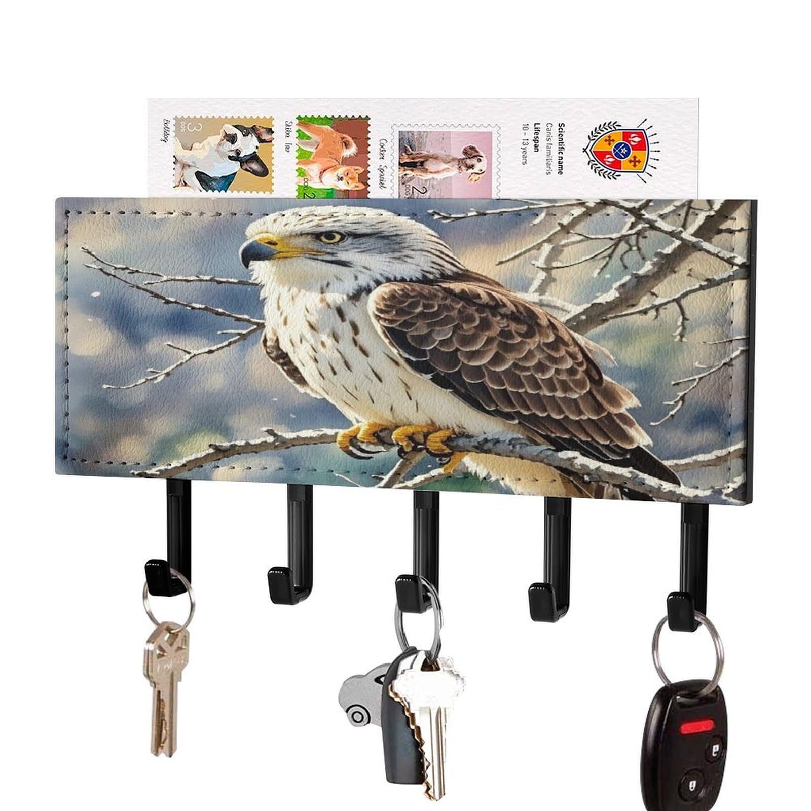 Vstadank Black-Style Hawk Key Holder Wall Mount Pu Key Rack Decorative Key And Mail Holder Wall Key Organizer With 5 Key Hooks Key Hanger For Entryway Kitchen Living Room Office Doorway Decor Black