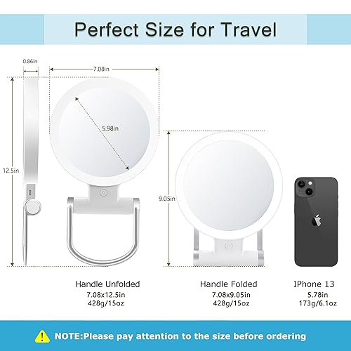 Miniatura 6 de MIYADIVA Espejo de aumento 20X con luz, espejo de aumento de viaje, espejo de tocador 1X20X con luz, mango ajustable, espejo de maquillaje de viaje,