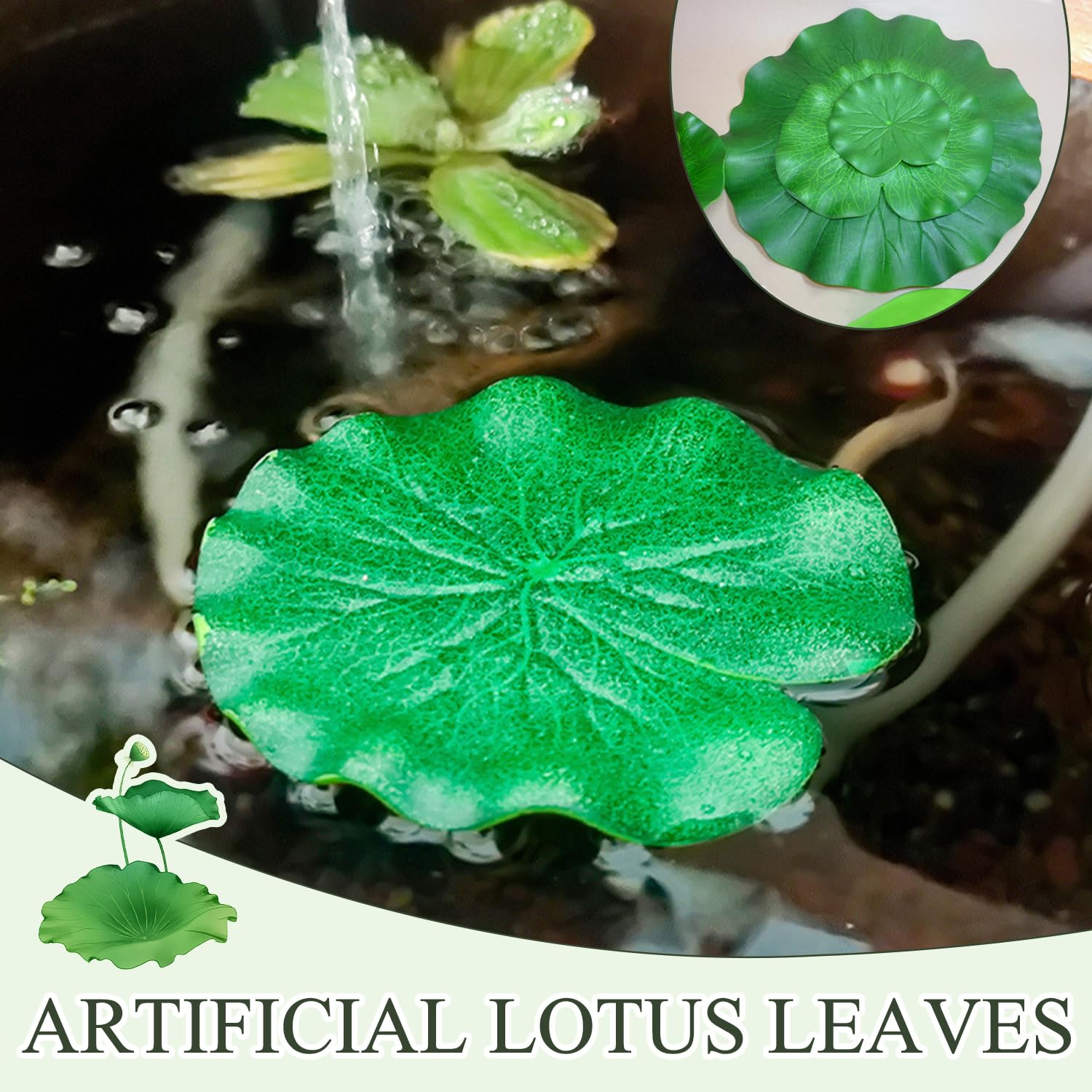 10 Pezzi Foglie di Loto Artificiali, Ornamenti Galleggianti in Plastica per Laghetti di 5 Dimensioni, per la Decorazione del Paesaggio del Giardino di Casa, Laghetti per Pesci, Acquari, Piscine
