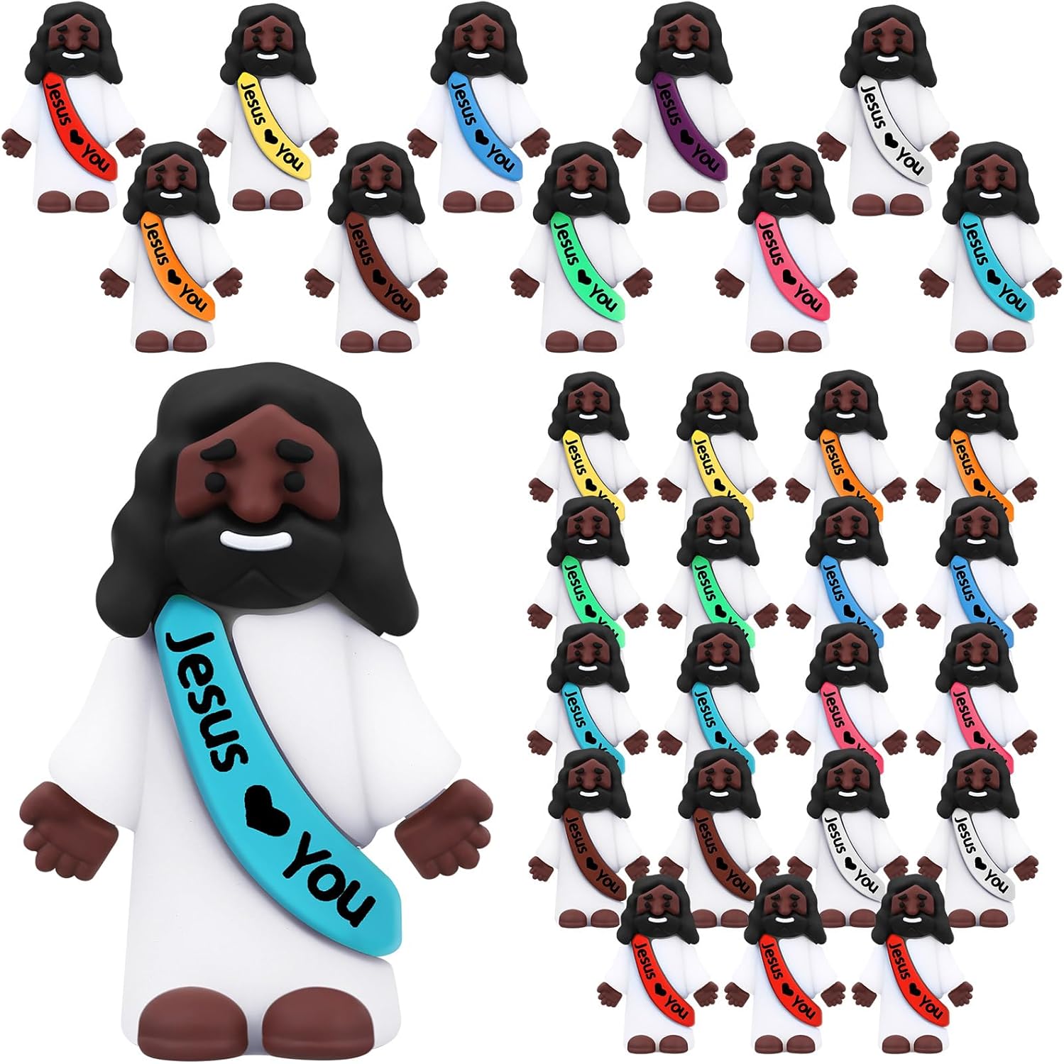 Bememo 100 Pcs Mini Black Jesus Little Black Jesus Tiny Jesus Bulk to Hide and Seek Religious Party Favors Sunday School Gifts
