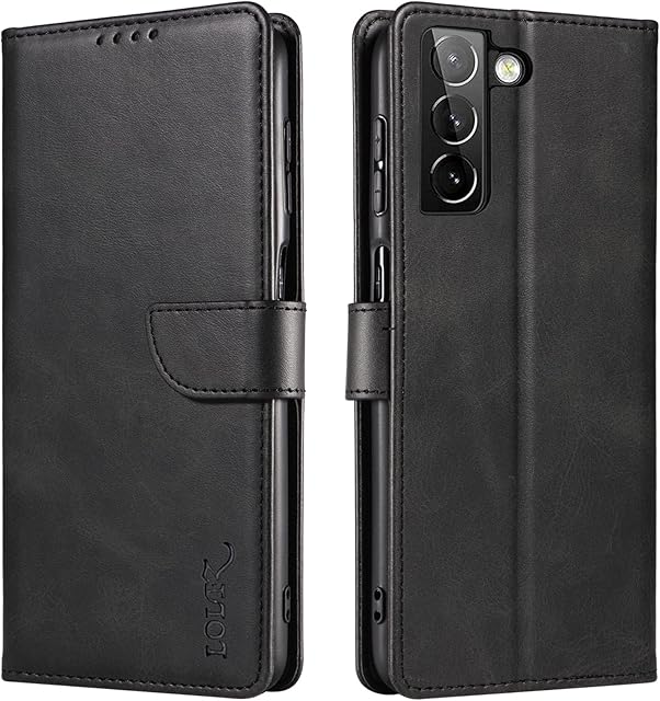 LOLFZ Wallet Case for Samsung Galaxy S22 5G, Vintage Leather Book Case with Card Holder Kickstand Magnetic Closure Flip Case Cover for Galaxy S22 5G - Black