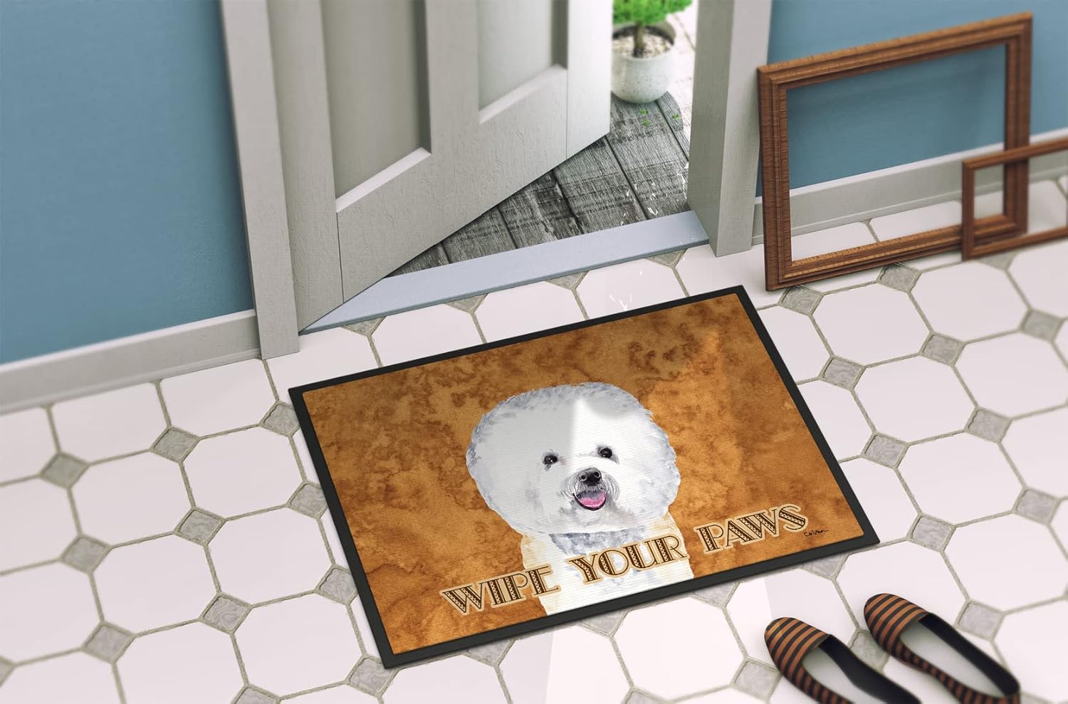 Caroline's Treasures SC9135MAT Bichon Frise Wipe Your Paws Doormat 18x27 Front Door Mat Indoor Outdoor Rugs for Entryway, Non Slip Washable Low Pile, 18H X 27W