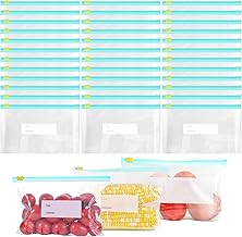 Freezer Bags, Pack of 60 Zip Bags, Food Storage Bags, Freezer Bags, Reusable, Sandwich Bags, 1 Litre Food Storage Bag for Meat, Fruit, Vegetables, Snacks