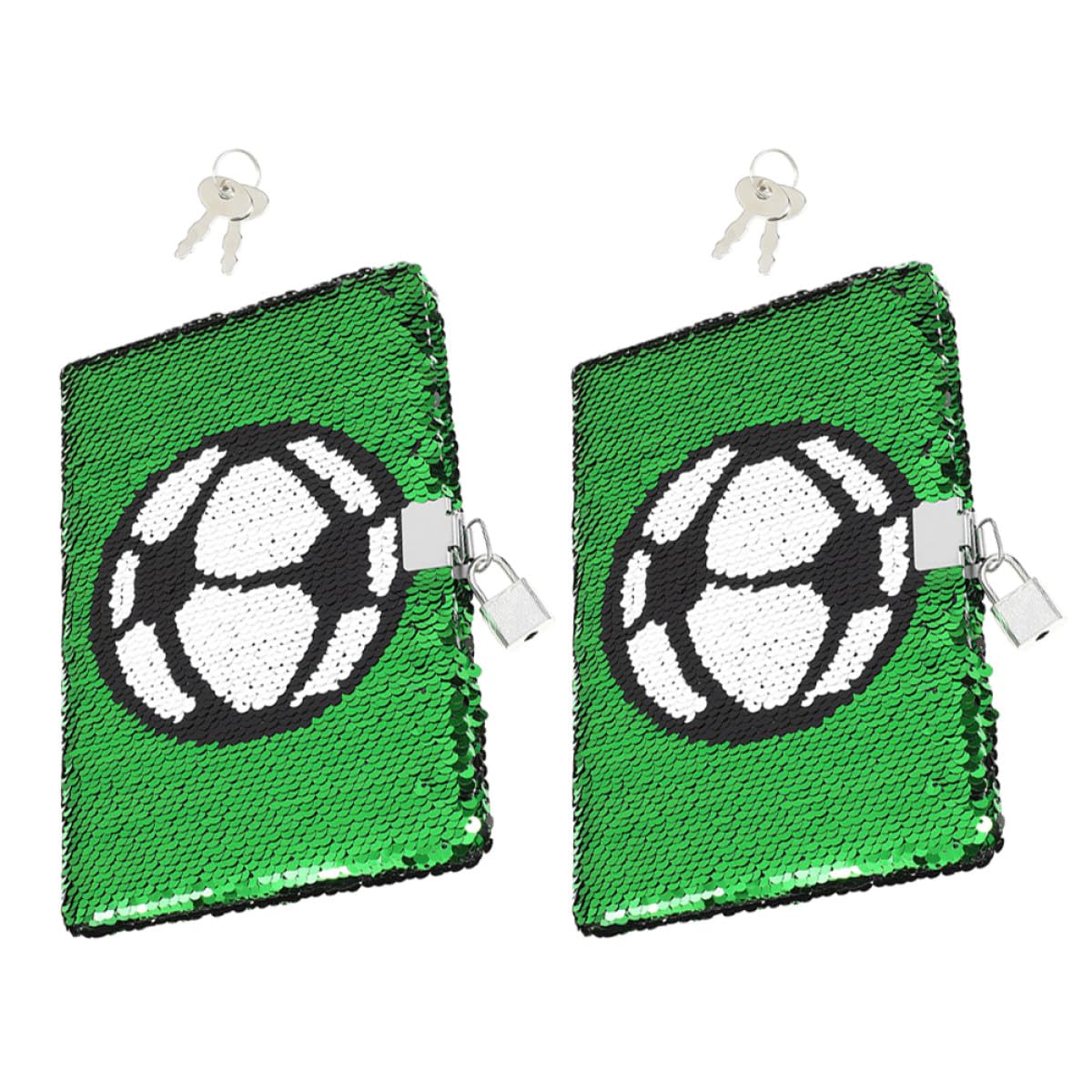 Diario Calcio per con Lucchetto e Chiave Quaderno Paillettes da Viaggio 2 Pezzi Blocco Note Glitterato Tema Calcio Formato Compatto per Scuola e Attività All’Aperto