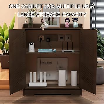 WiFi Router Storage Cabinet, Floor Standing Router Decorative Storage Box, Power Strip and Hidden Router Equipment Organizer for Office Home, Large Capacity(60*85*30cm/23.6*33.4*11.8in)