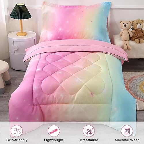 Miniatura 5 de Wowelife Juego de ropa de cama de 4 piezas para niñas, juego de ropa de cama rosa para niñas pequeñas, juegos de ropa de cama para niñas, juego de
