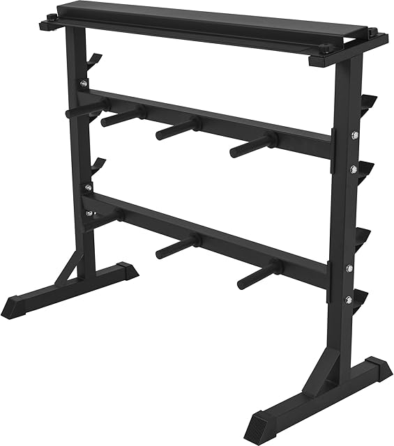 GORILLA SPORTS® Dumbbell Rack - Max Load 400 kg, 119x52x100cm, for Standard 1-Inch Plates, Steel, Black, White or Silver - Weight Discs Stand, Barbell Holders, Dumbbell Storage Stand, Home Gym