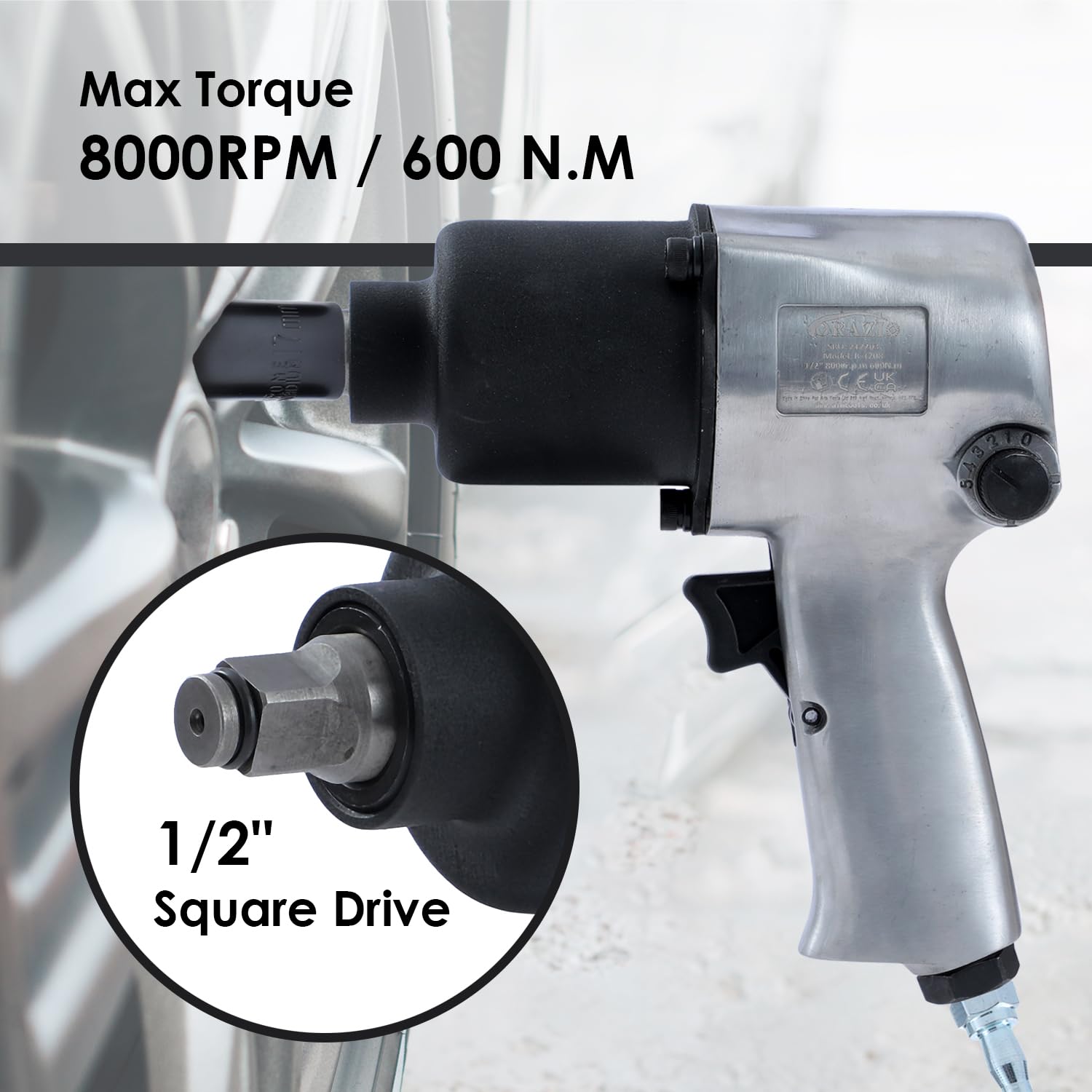 ORAZIO Avvitatore a Impulsi Pneumatico 1/2" 600 Nm Chiave a Percussione ad Aria Svita e Avvita per Ruote Auto Furgoni Moto Garage Utensile Pneumatico (Budget)