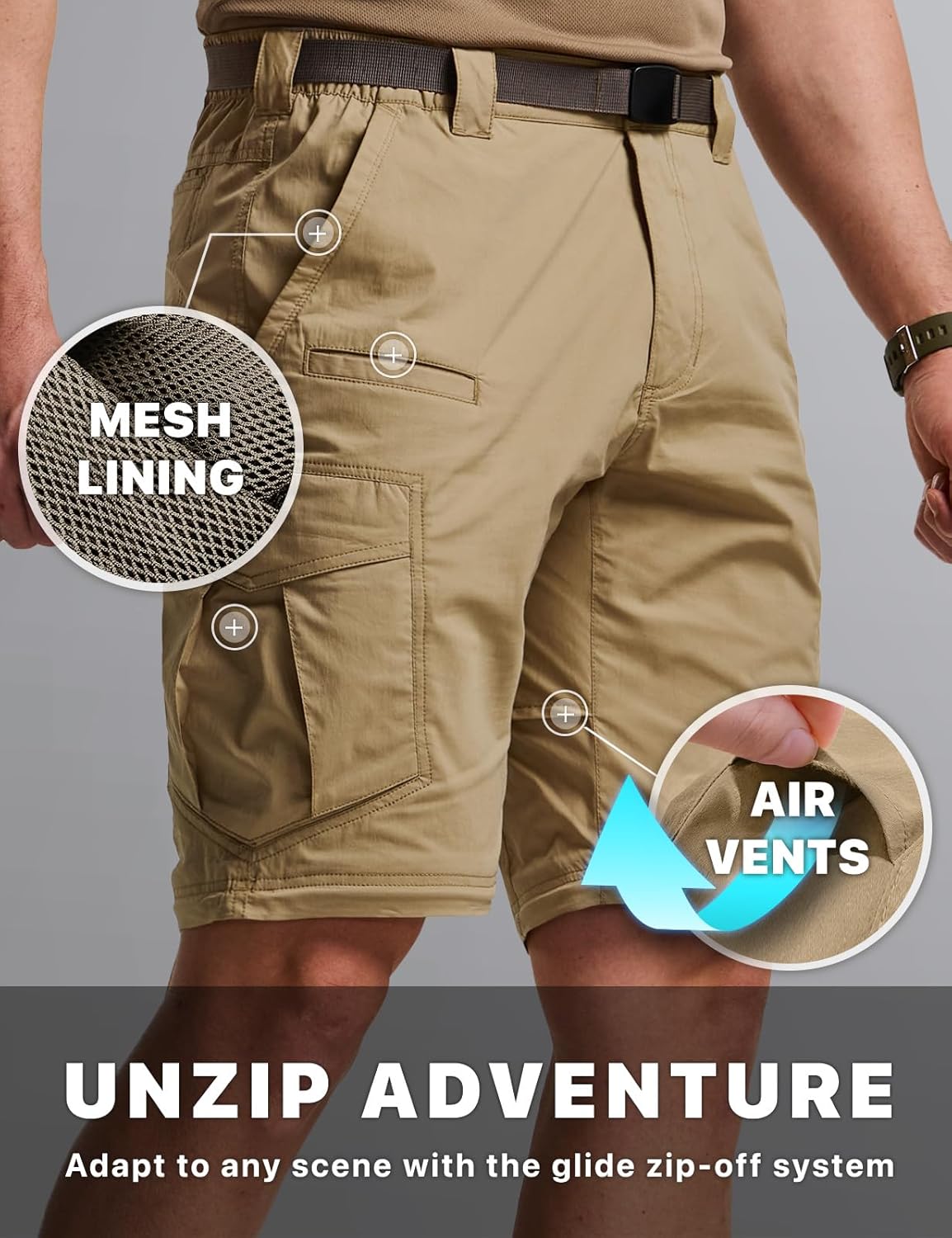 CQR Men's Convertible Cargo Tactical Pants, Water Resistant Outdoor Hiking Pants, Zip Off Lightweight Stretch Work Pants - Image 6