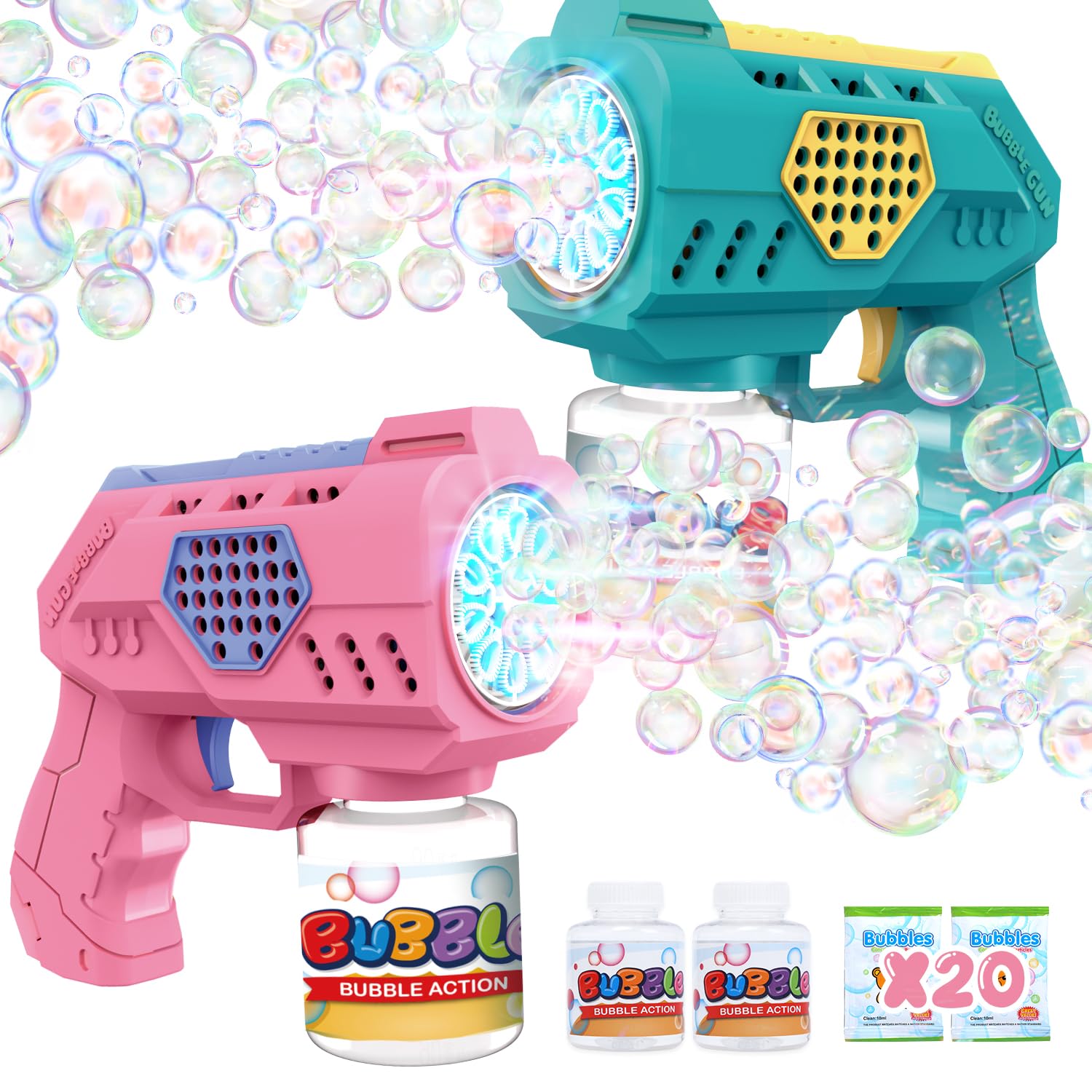 Eaglestone Pistole Bolle Per Bambini 2 Pezzi, Macchina Automatica Con Luci LED, Giocattolo Estivo Per Esterni, Regalo Di Compleanno 4-8 Anni
