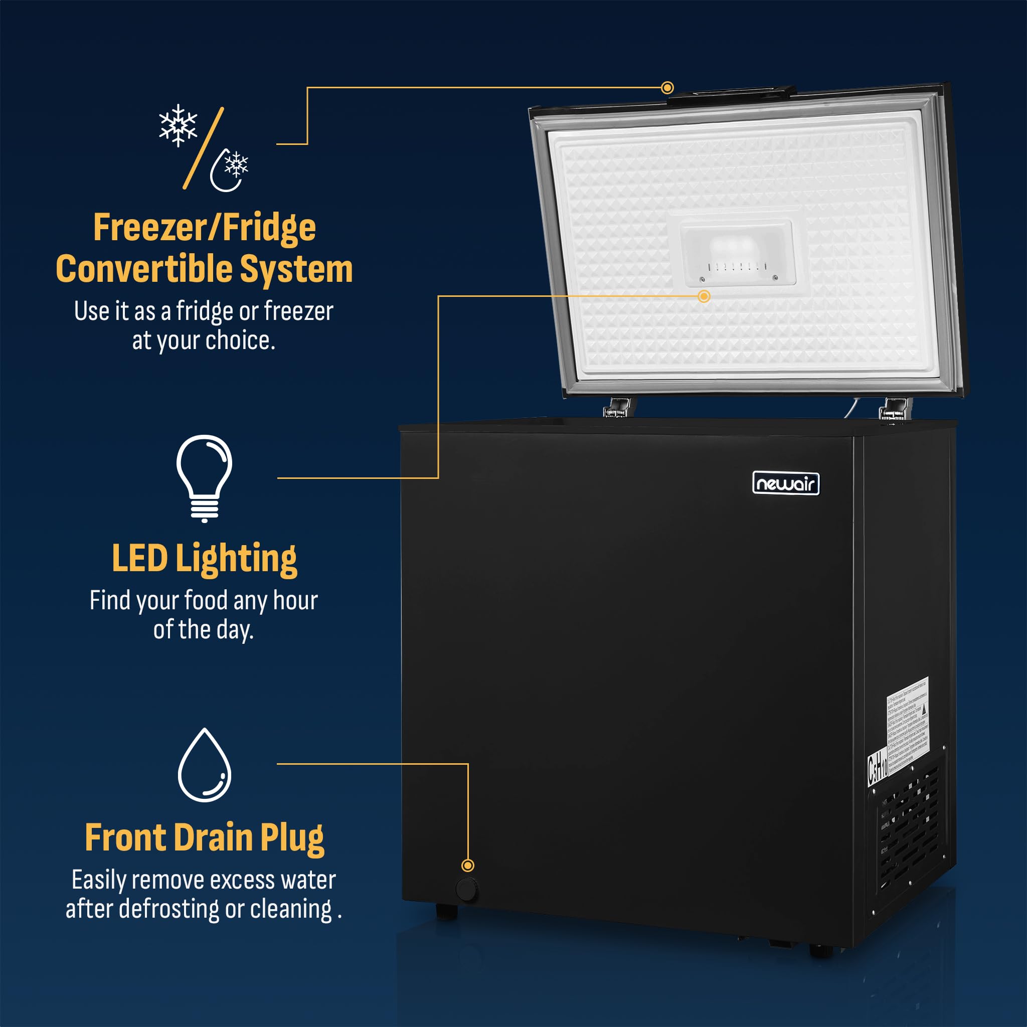 NewAir Mini Deep Freezer Chest | 5 Cu. Ft., Garage-Ready Chest Freezer With Digital Temperature Control, Fast Freeze Mode And LED Light, Black | Black on Fridge.com - View 2