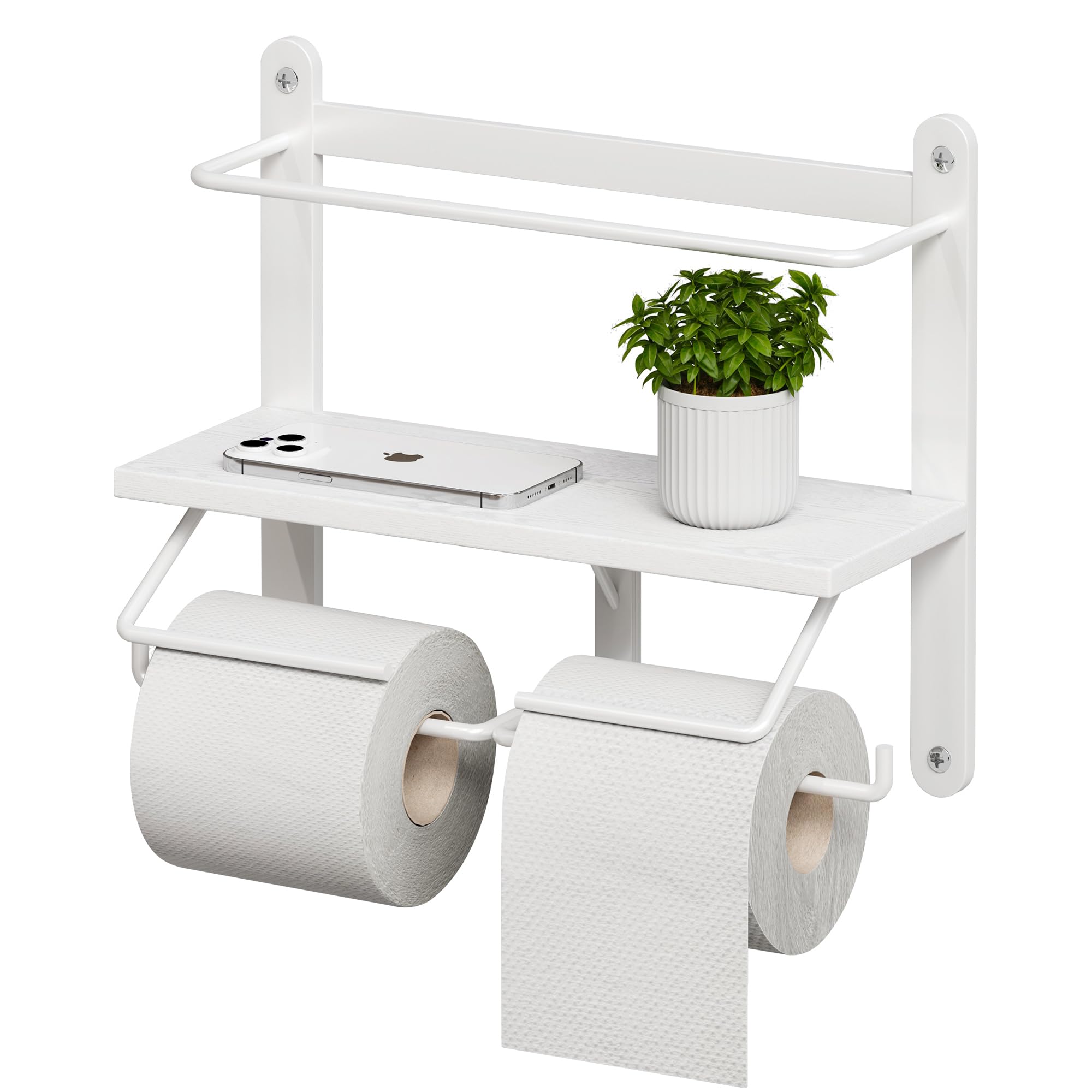 FAGIGY Rustic Toilet Paper Holder With Wood Shelf – Wall Mounted Iron Pipe Design, Holds Roll & Small Items For Bathroom, RV, Or Washroom