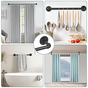 YAJUXIU Curtain Rods for Windows 36-72 Inches - Industrial 1-Inch - Wrap Around Black Design - Indoor/Outdoor Room Divider - Adjustable 30-72"