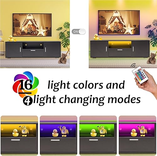 Miniatura 3 de HOUAGI Soporte de TV LED para TV de hasta 75 pulgadas, moderno centro de entretenimiento de alto brillo con estante abierto, mesa consola de soporte