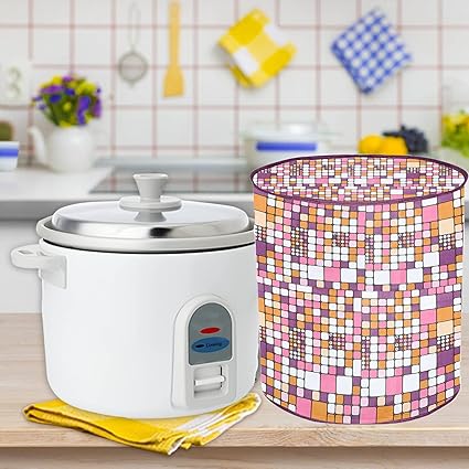 E-Retailer PVC Waterproof Automatic Cooker Cover for All Electric Rice cookers ( LXH-11X12.5 Inches, Pink & Brown, Square Print)